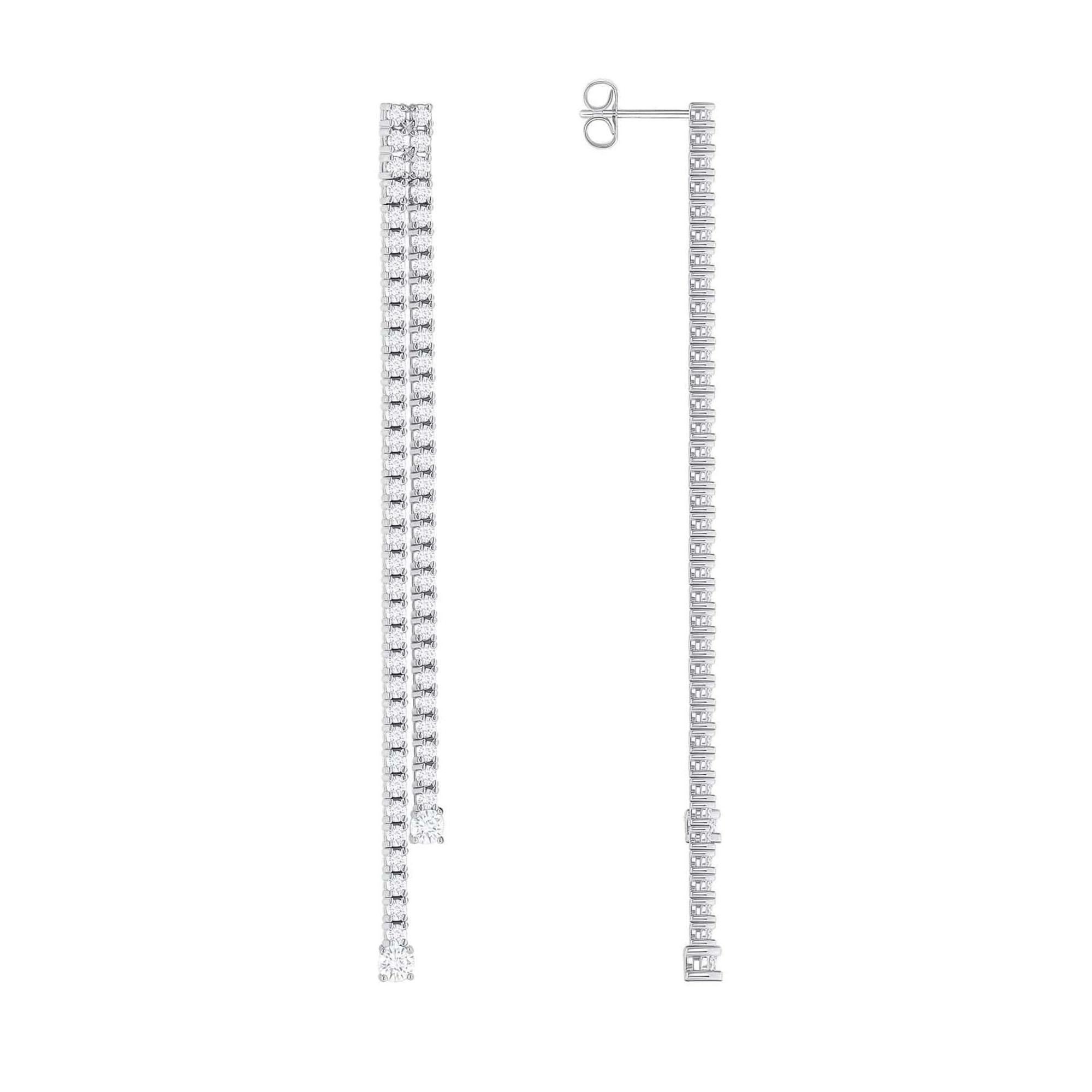Double Row Diamond 18K White Gold Push Back Earrings