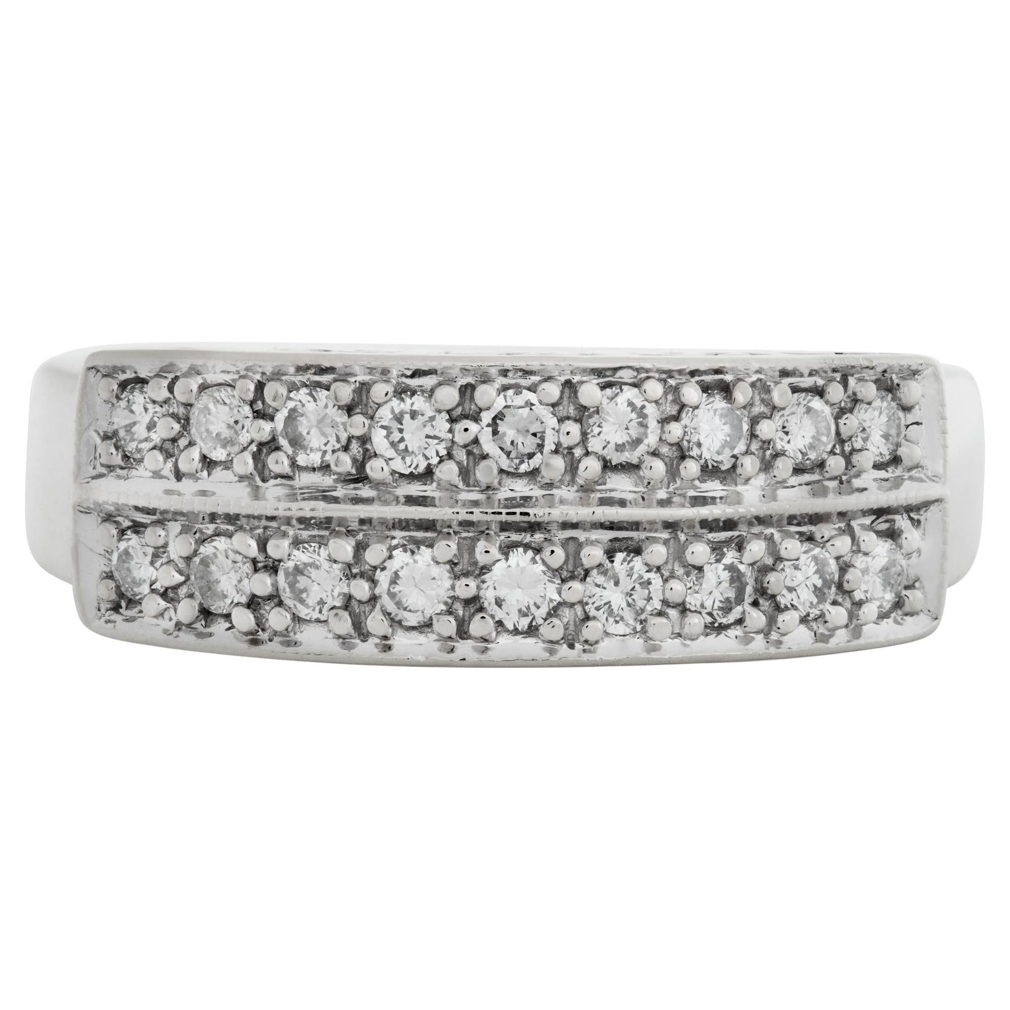 Double row diamond band in 14k white gold. 0.35 carats in diamonds; size 6 3/4 For Sale