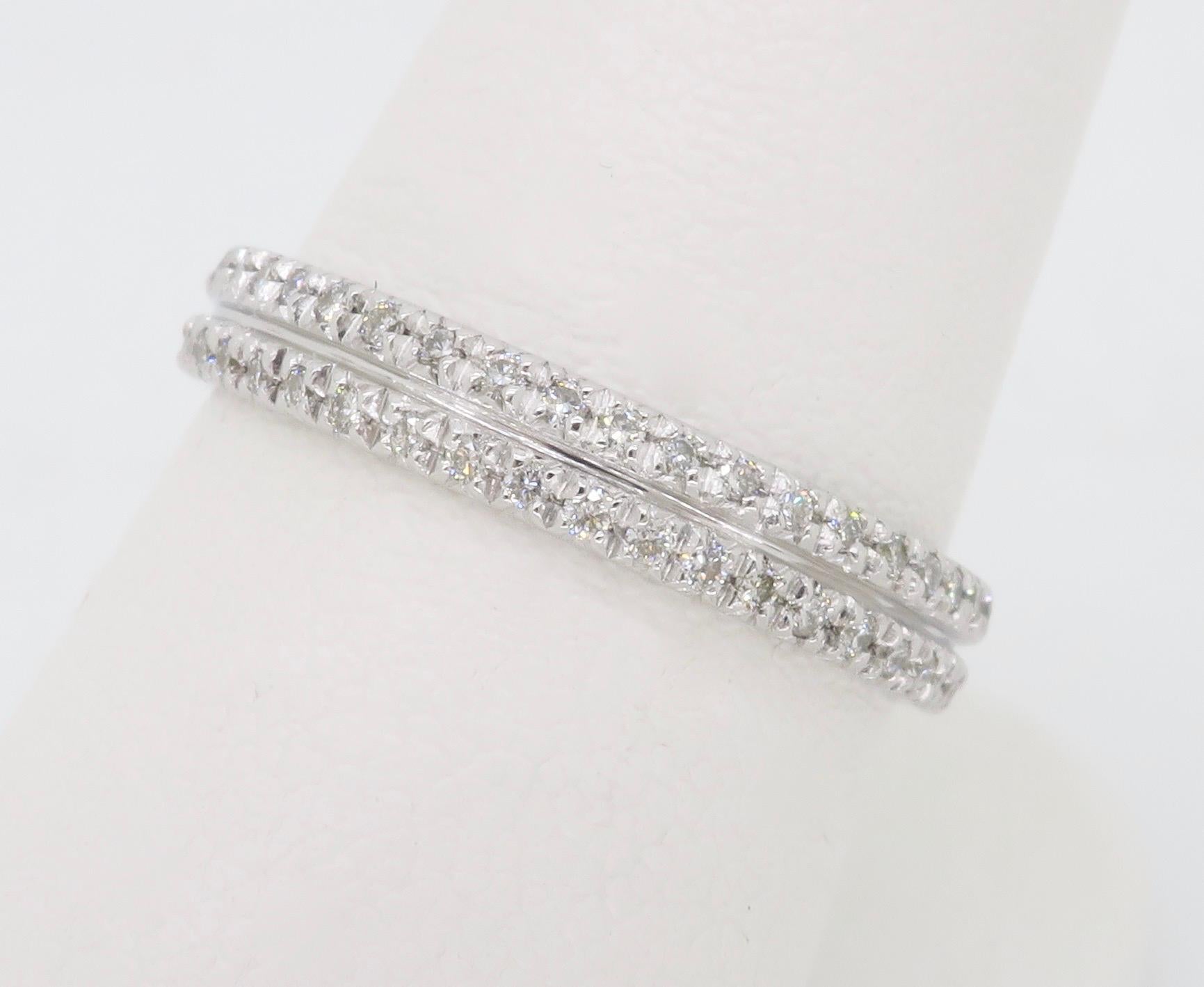 Double Row Diamond Band Made in White Gold In New Condition For Sale In Webster, NY