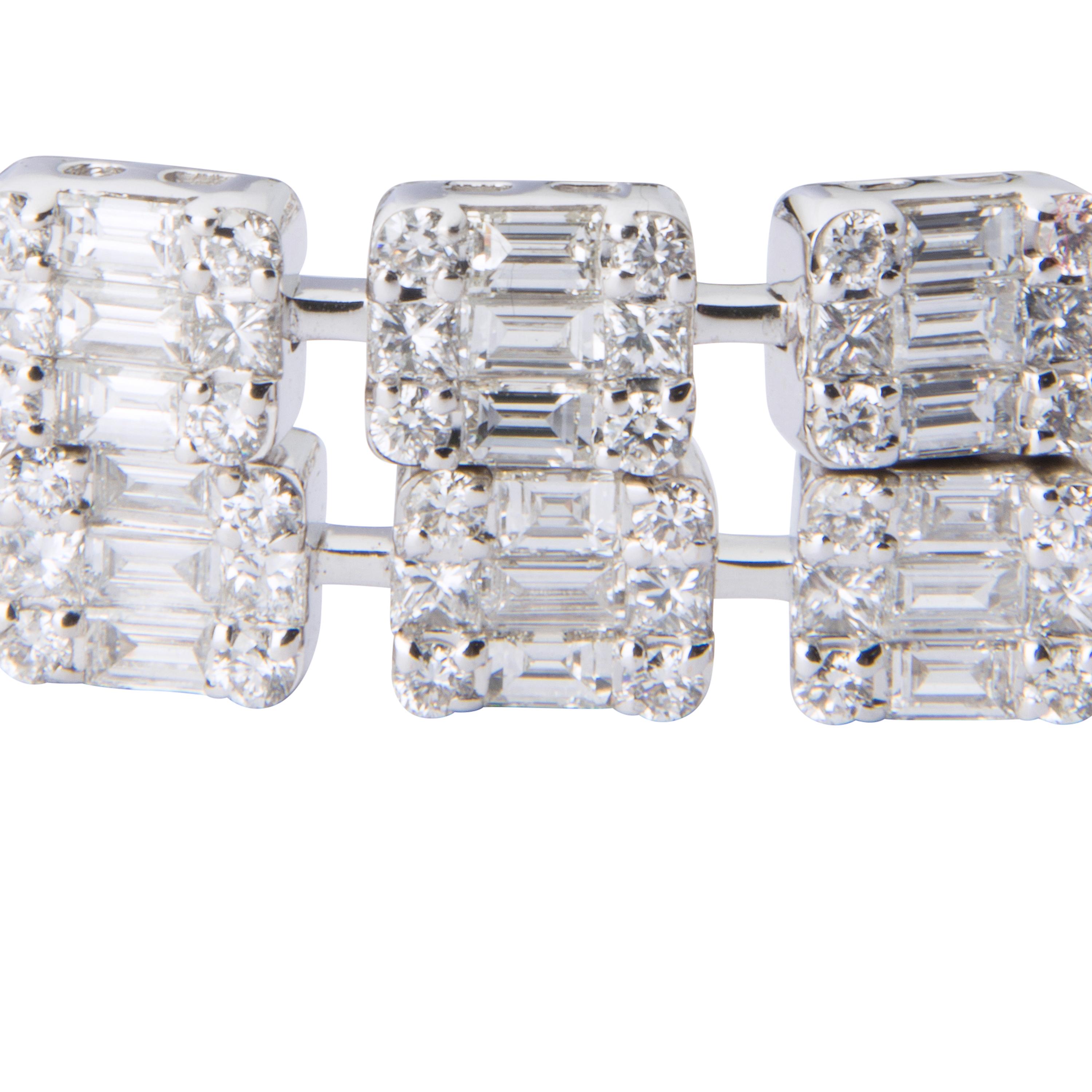 Women's 18 Karat White Gold Double Row Diamond Bracelet For Sale