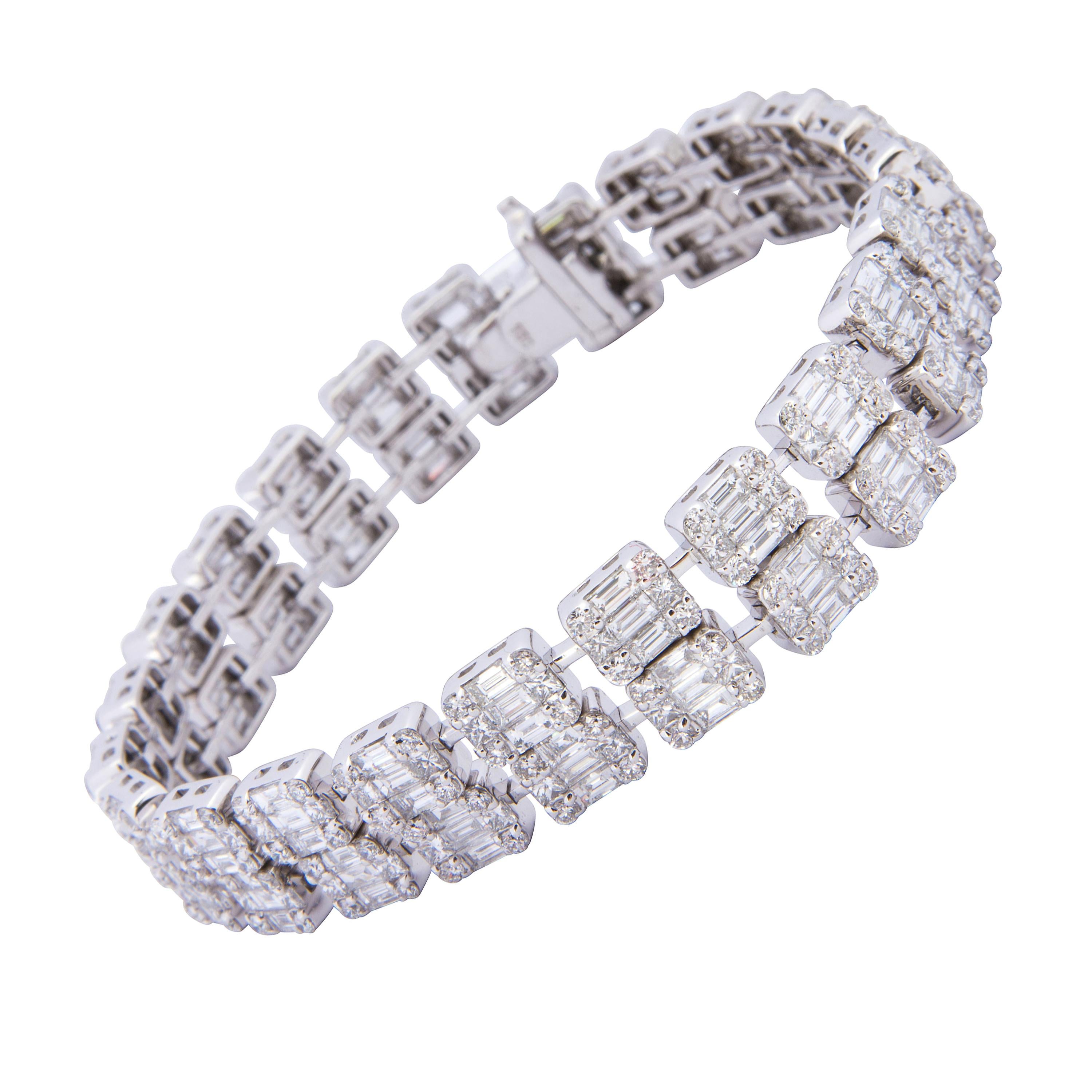 18 Karat White Gold Double Row Diamond Bracelet For Sale