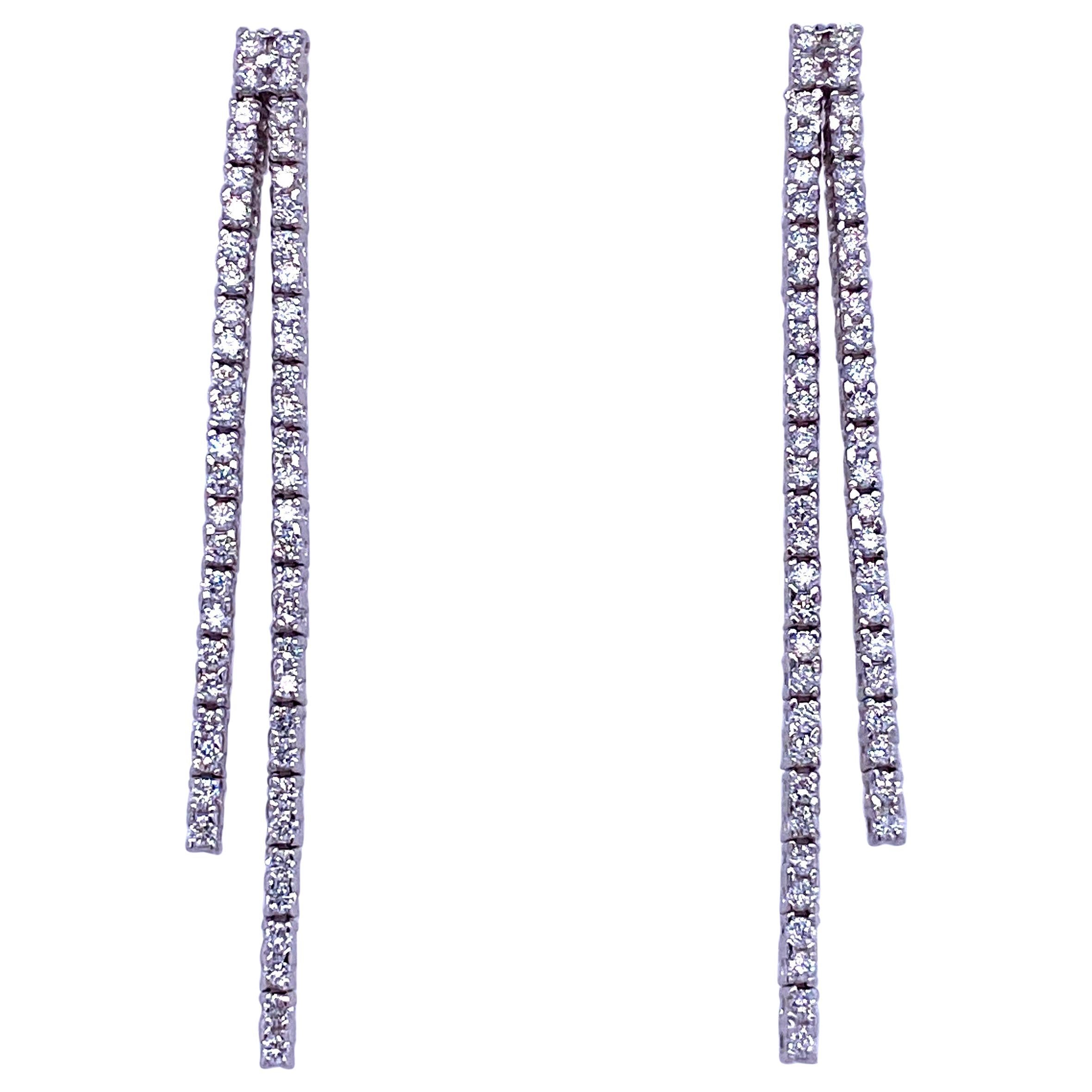 Double-Row Diamond Drop Earrings 0.90 Carat 14 Karat White Gold