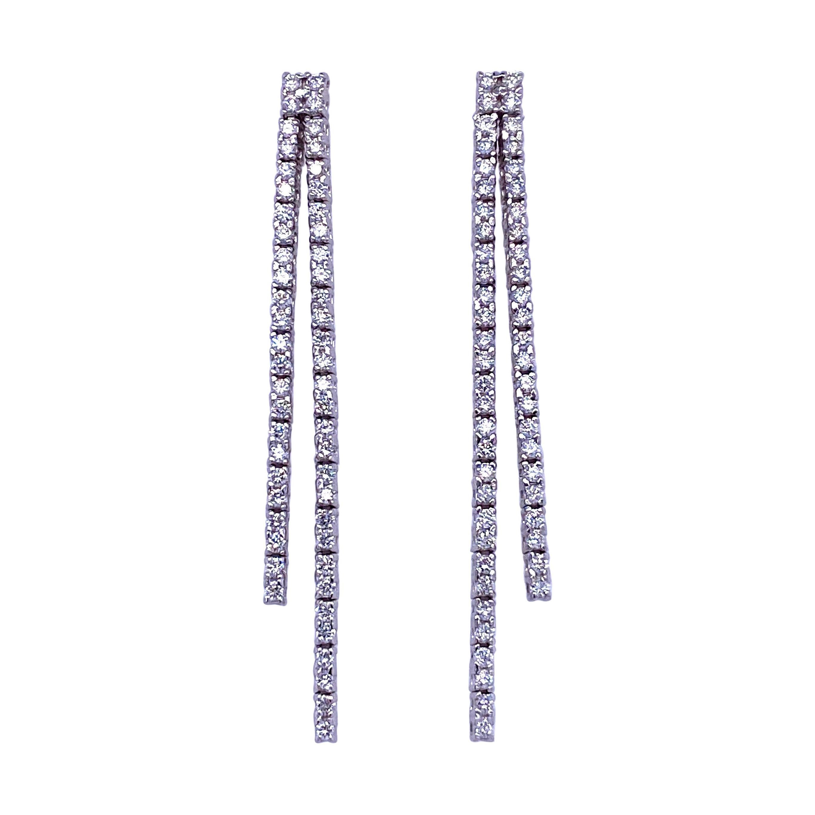 Pendientes de gota de diamante de doble fila 0,90 quilates Oro blanco de 14 quilates