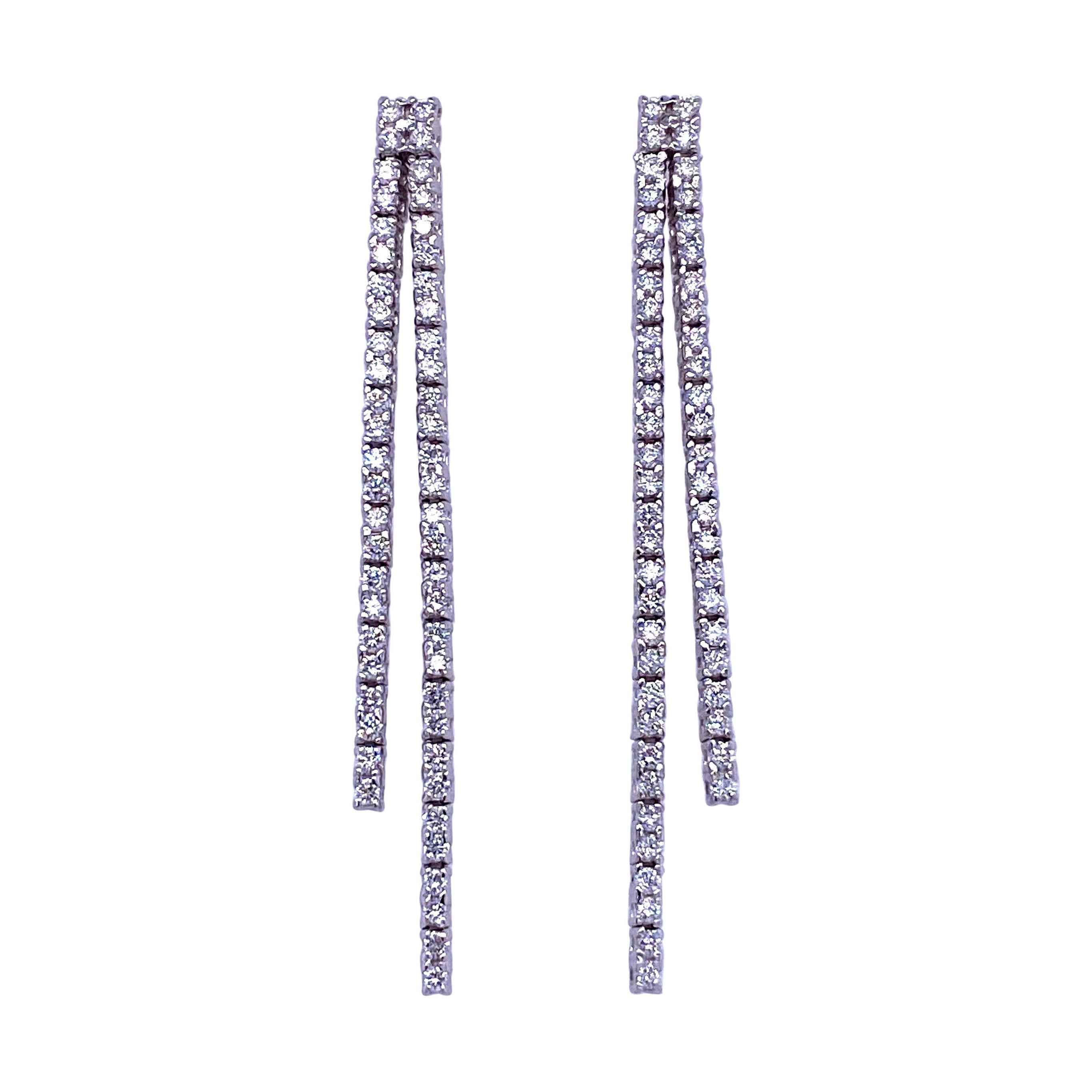 Double-Row Diamond Drop Earrings 0.90 Carat 14 Karat White Gold