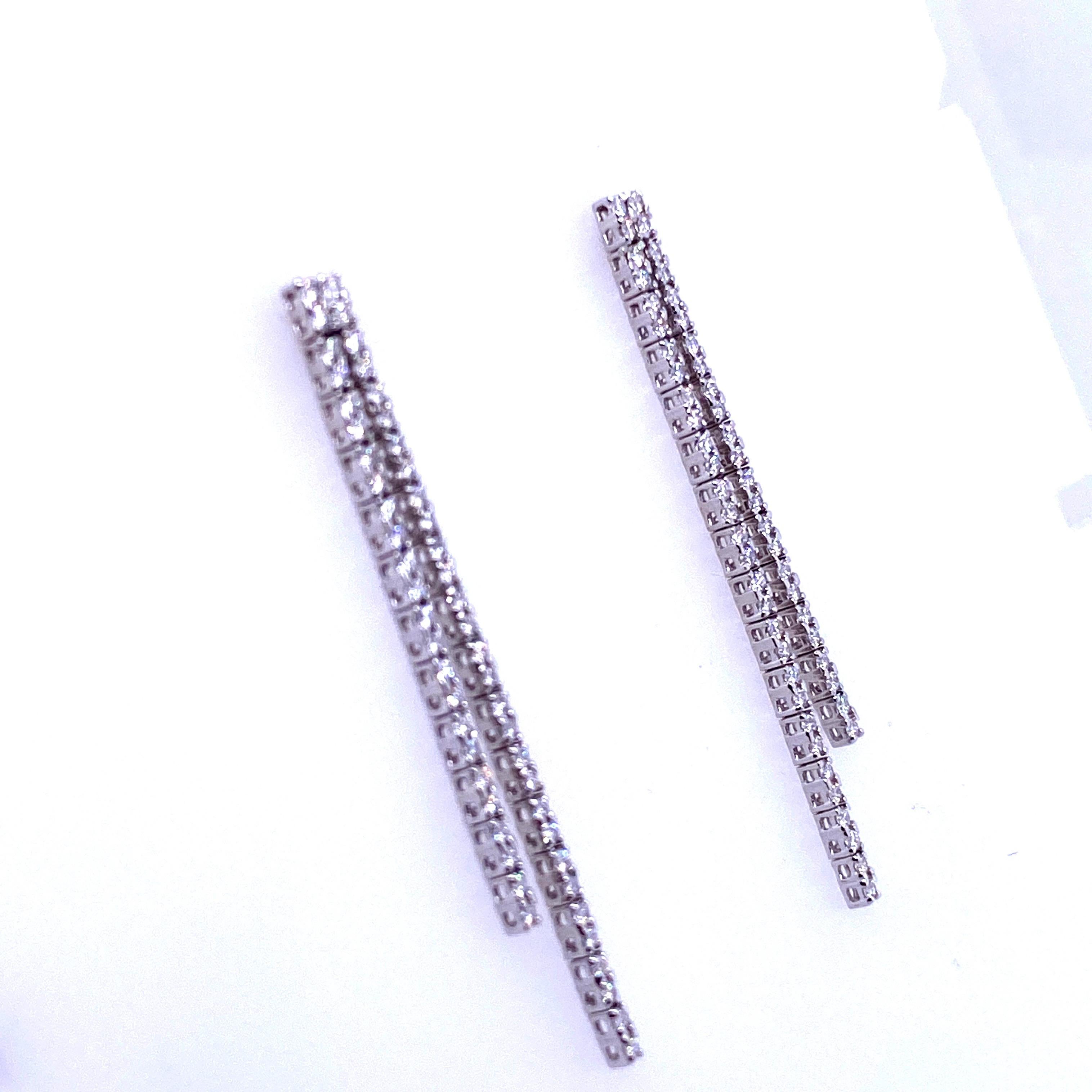 Contemporary Double-Row Diamond Drop Earrings 0.90 Carat 14 Karat White Gold