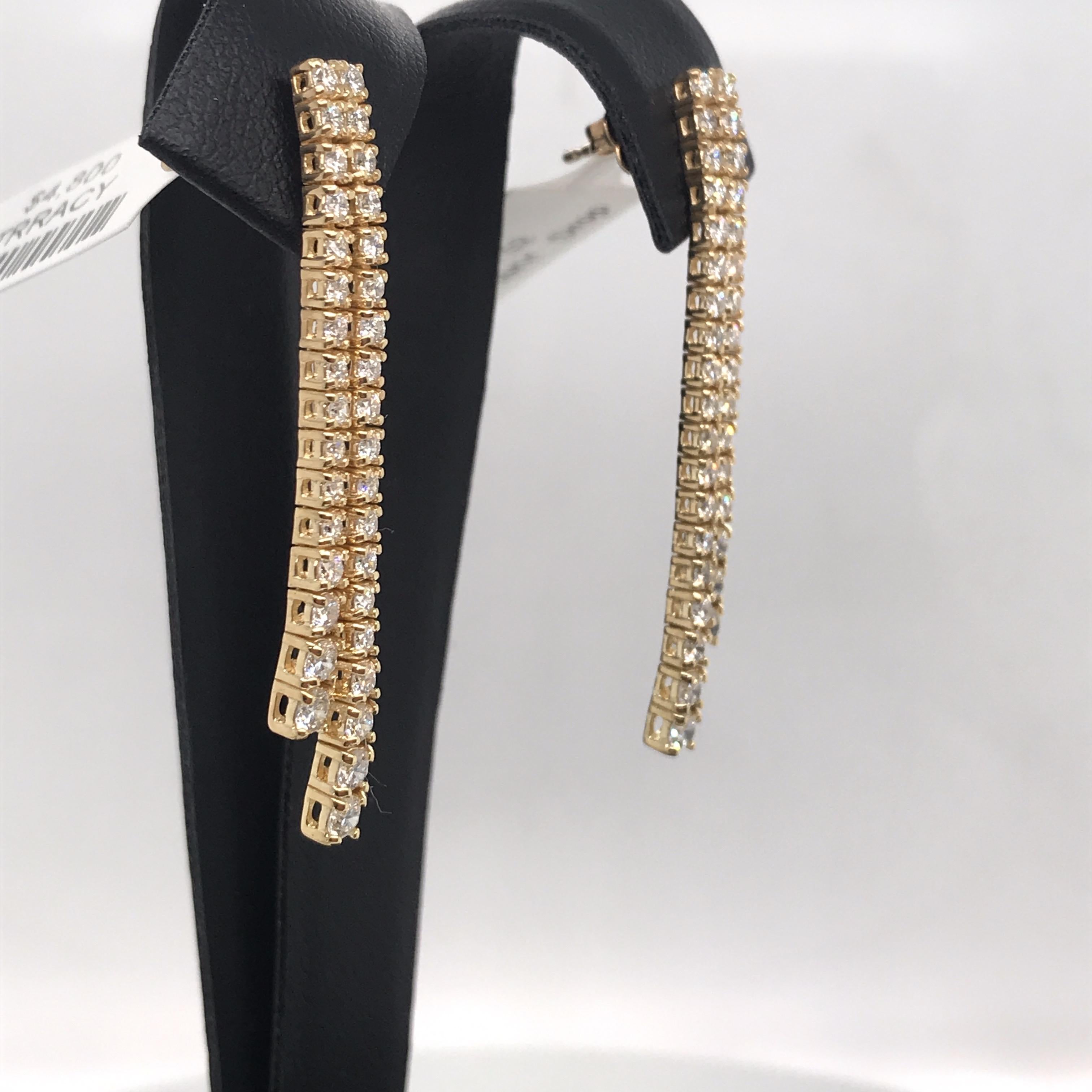 Contemporary HARBOR D. Double-Row Diamond Drop Earrings 1.52 Carat 14 Karat Yellow Gold For Sale