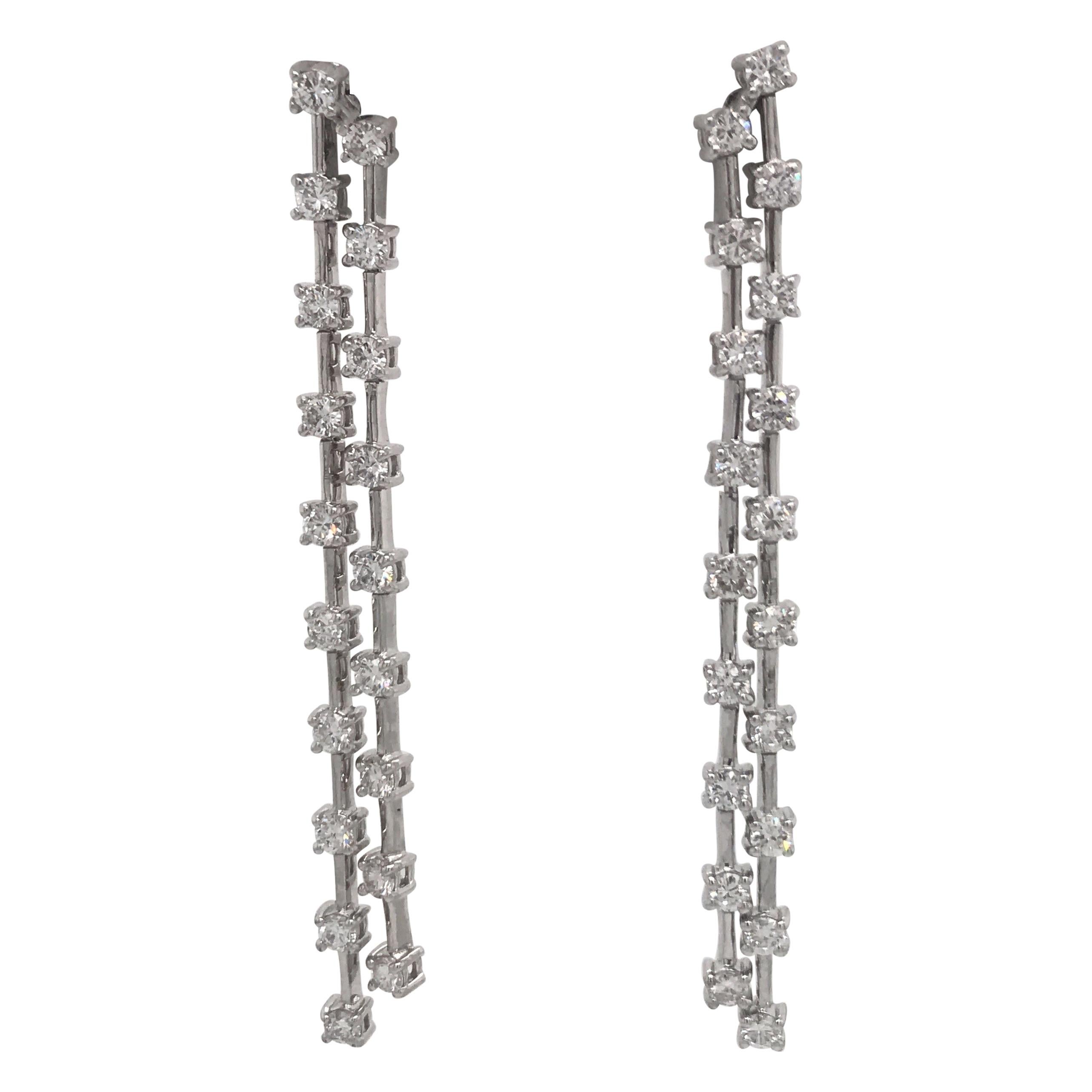 Double Row Diamond Drop Earrings 2 Carat 14 Karat White Gold