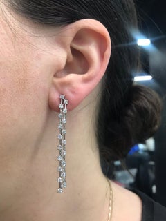 Double Row Diamond Drop Earrings 2 Carat 14 Karat White Gold