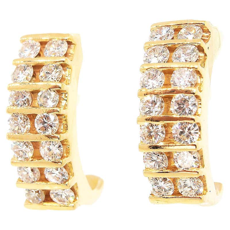 A Pair Of Diamond Set Half Hoop Earrings For Sale at 1stDibs