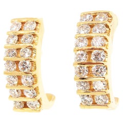 Double Row Diamond Half Hoops Earrings