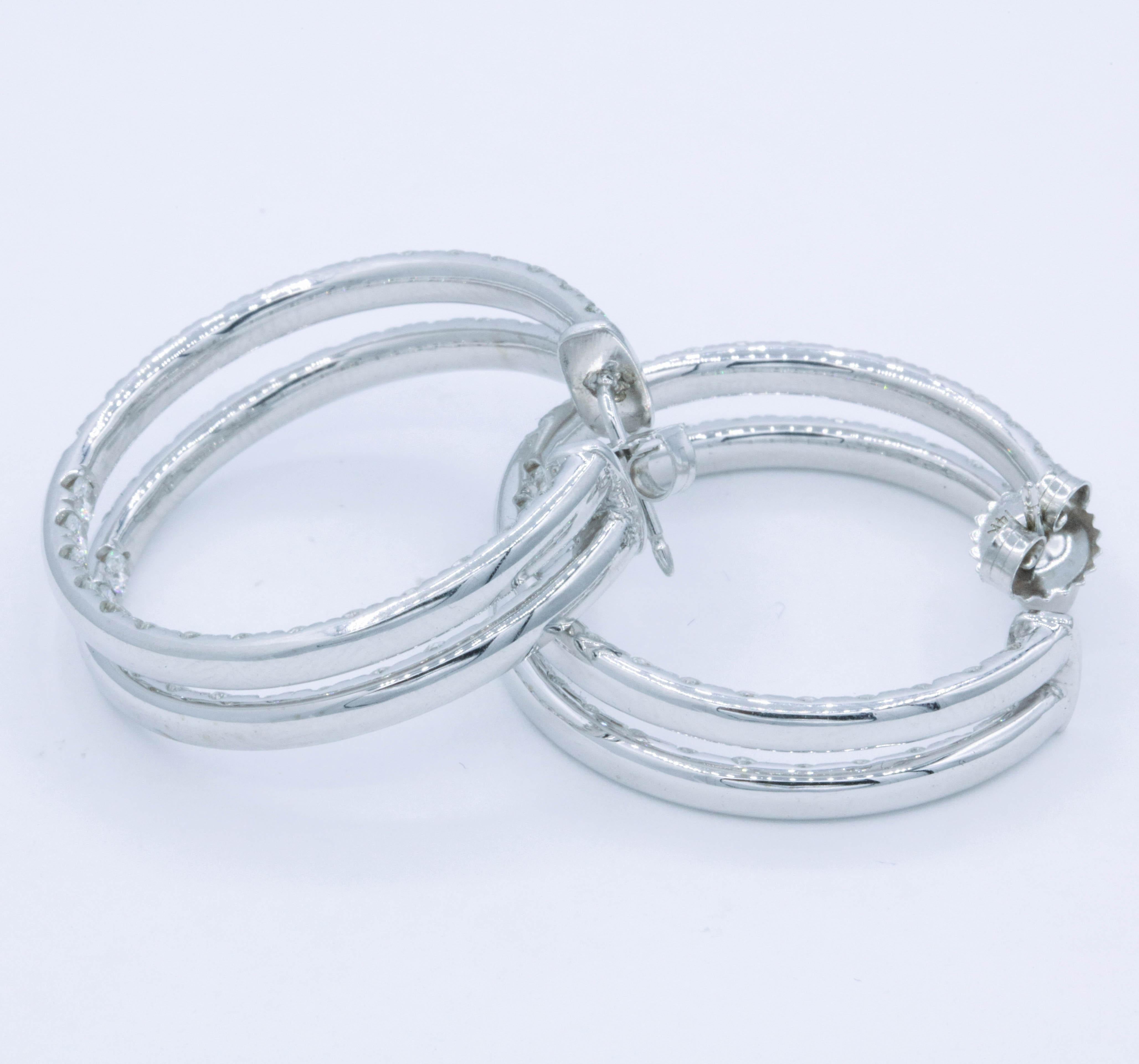 double row diamond hoop earrings