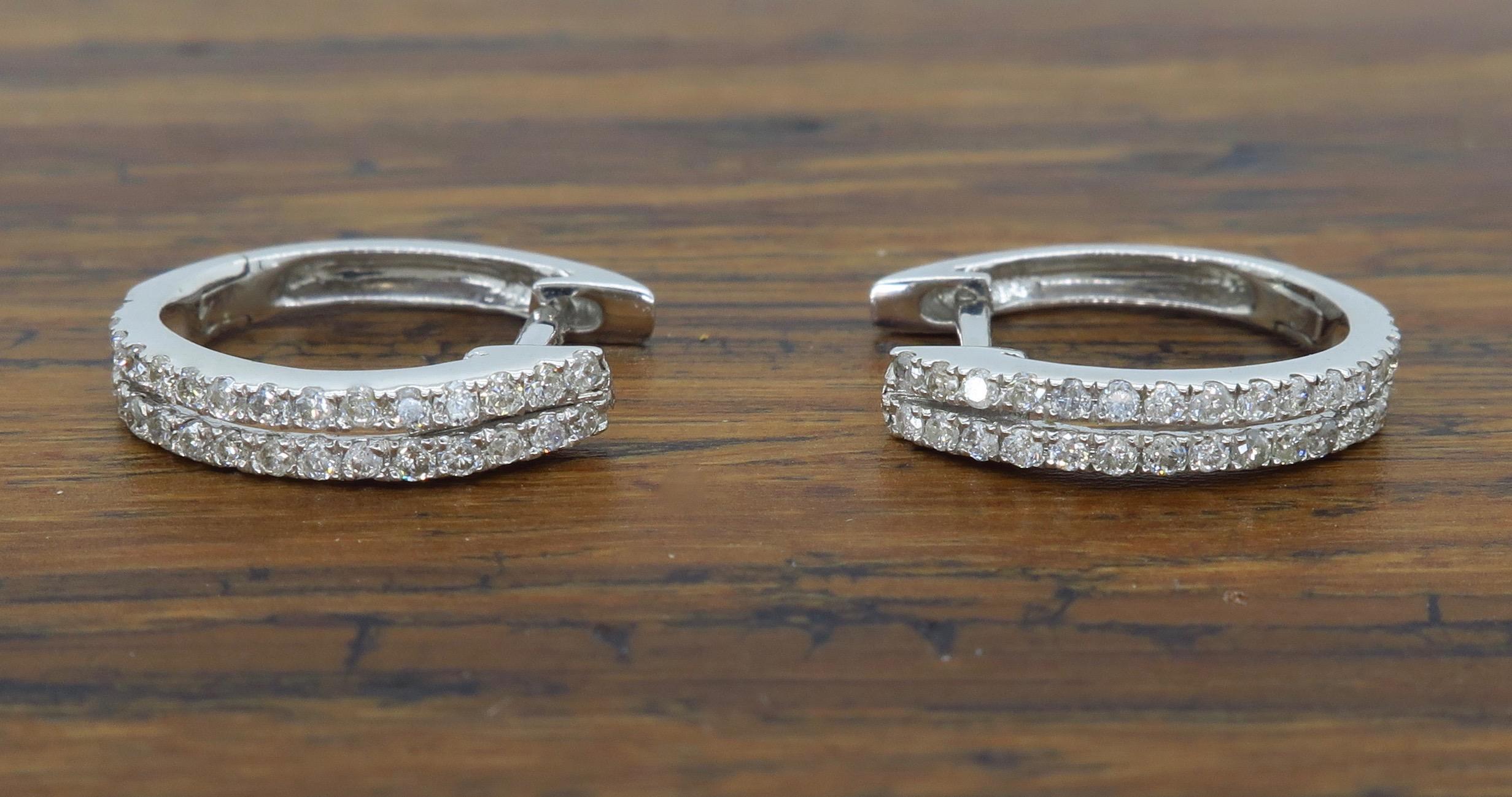 Double Row Diamond Huggie Style Earrings In New Condition In Webster, NY