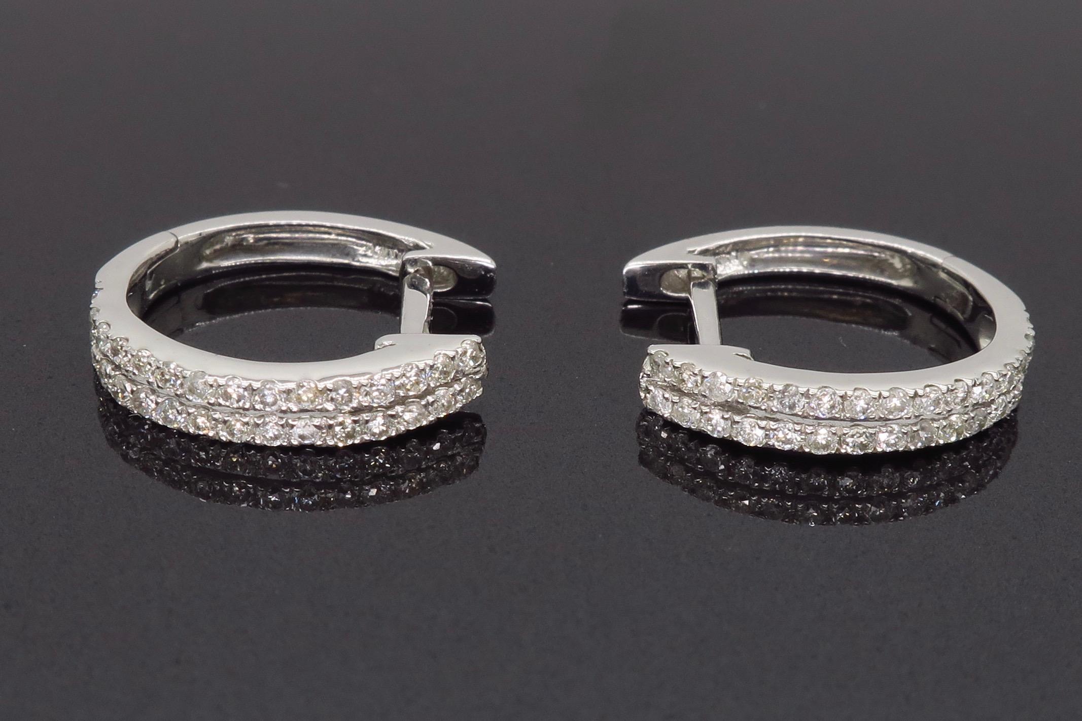 Double Row Diamond Huggie Style Earrings 2