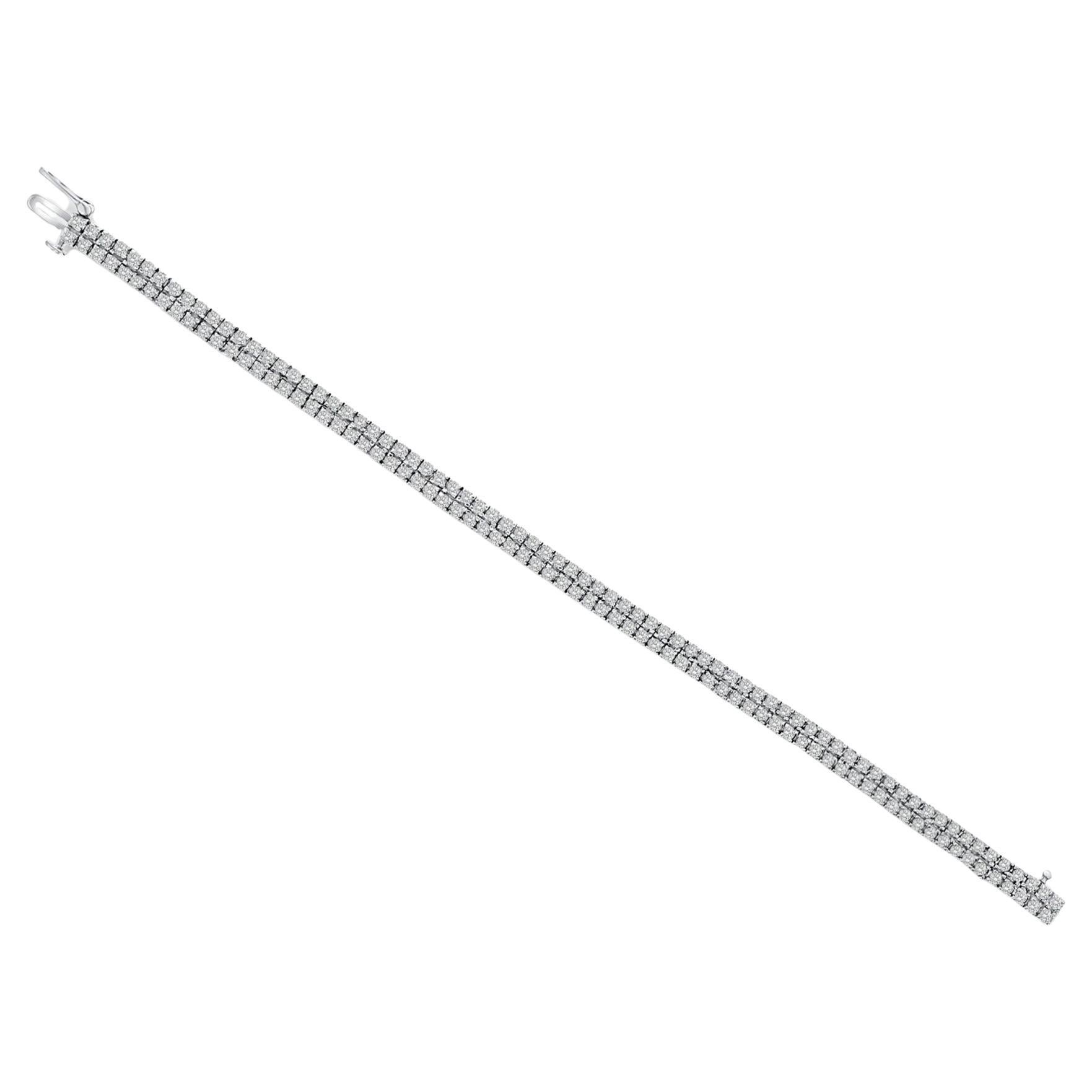 Double Row Diamond Line Bracelet 14k White Gold
