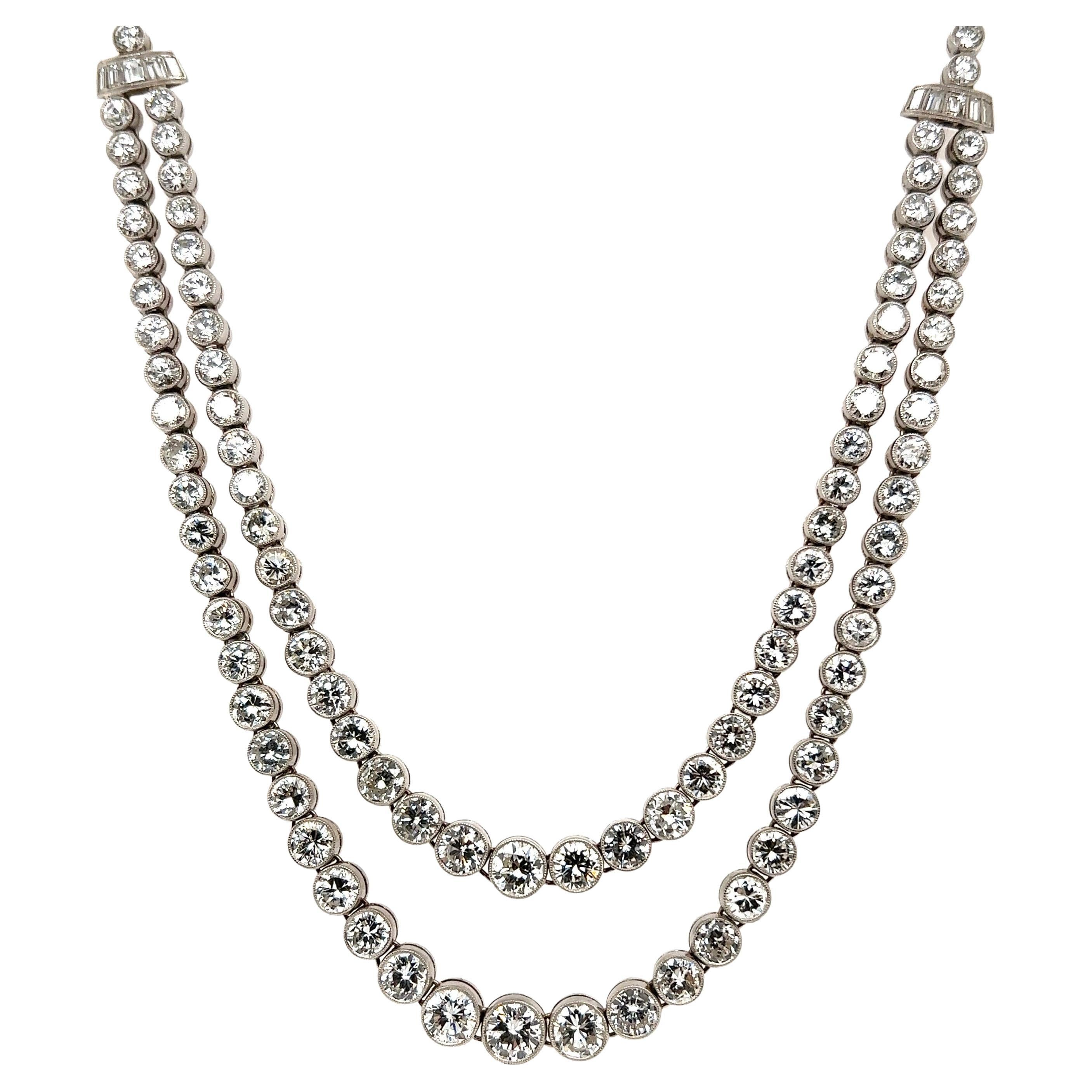Double Stranded Diamond Platinum Necklace at 1stDibs
