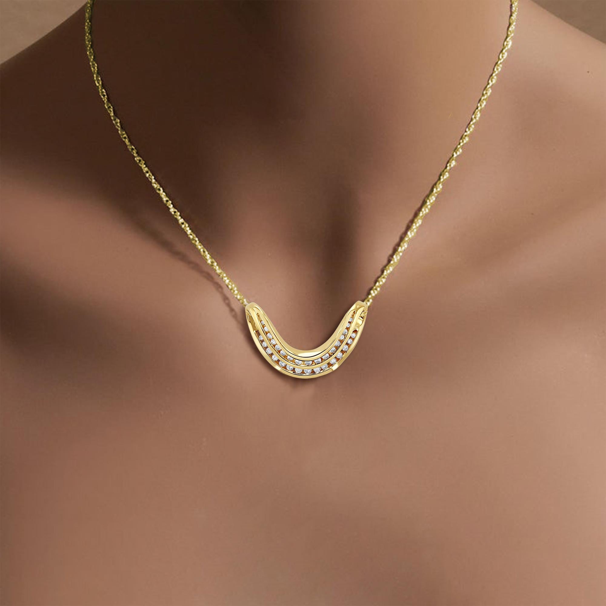 ♥ Product Summary ♥

Main Stone: Diamond
Approx. Diamond Carat Weight: .75cttw
Diamond Color: G/H
Diamond Clarity: VS2
Diamond Cut: Round
Metal: 14K Yellow Gold
Dimensions: 23mm x 33mm 
Weight: 9 grams
Chain: 1.1mm Curb Link 