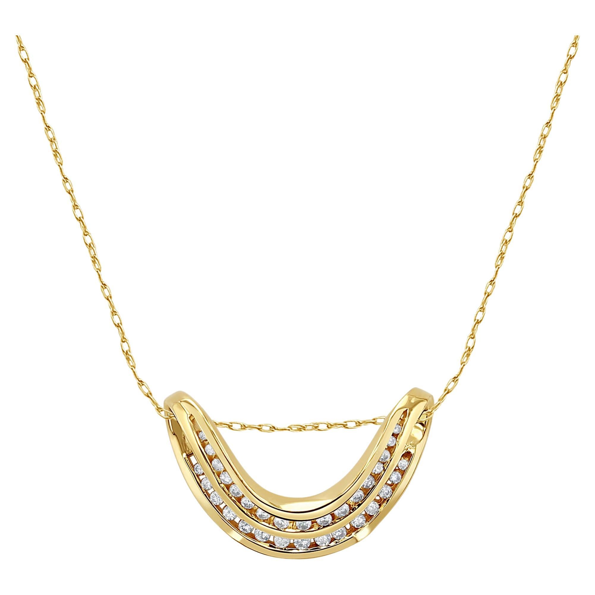 Double Row Diamond Slider Necklace .75cttw 14k Yellow Gold For Sale