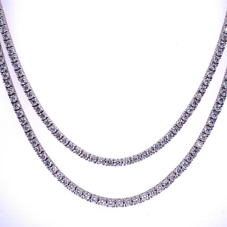Double Row Diamond Tennis Necklace 6.67 Carat 14 Karat White Gold For