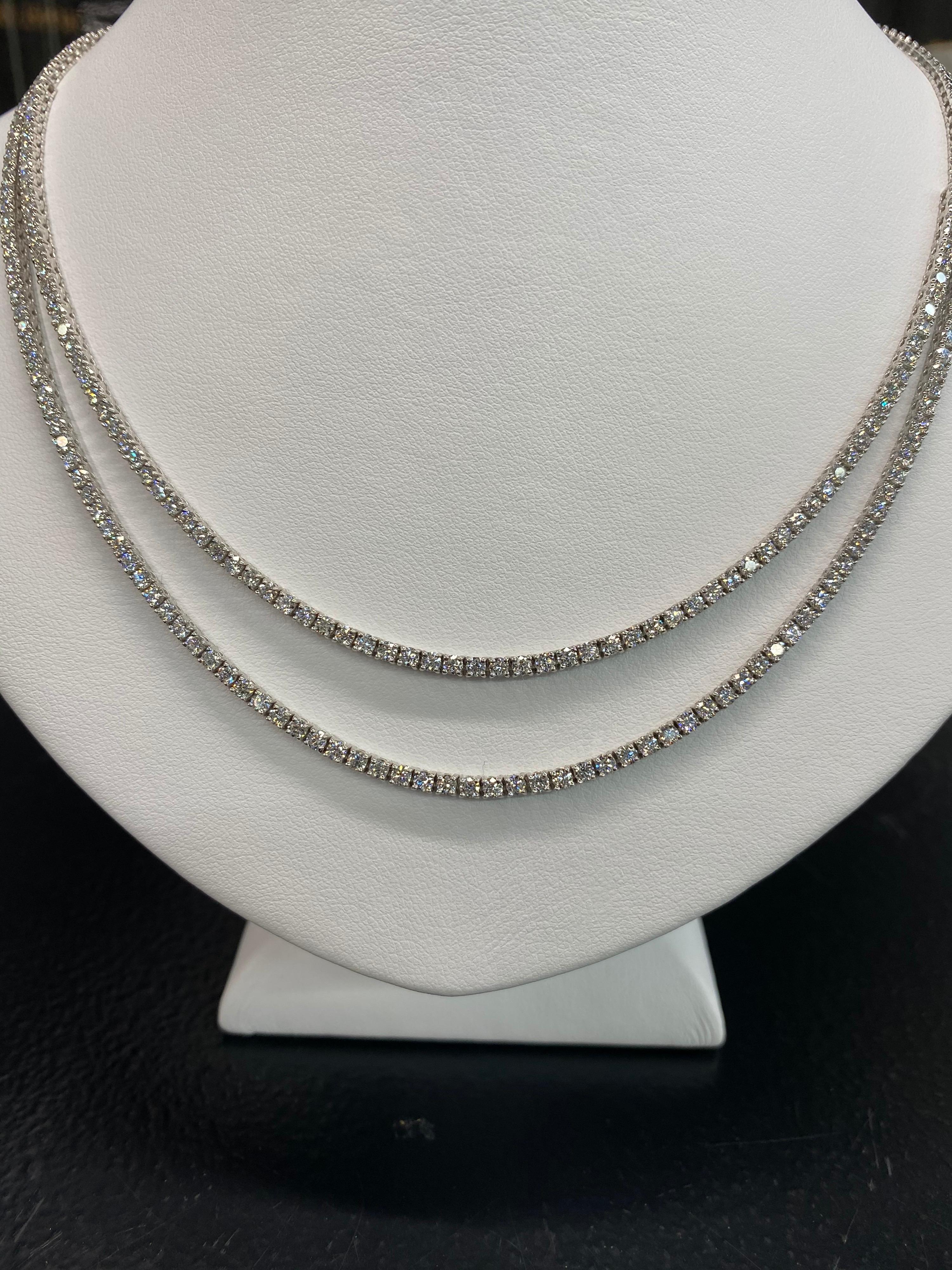 Double Row Diamond Tennis Necklace 6.67 Carat 14 Karat White Gold 7