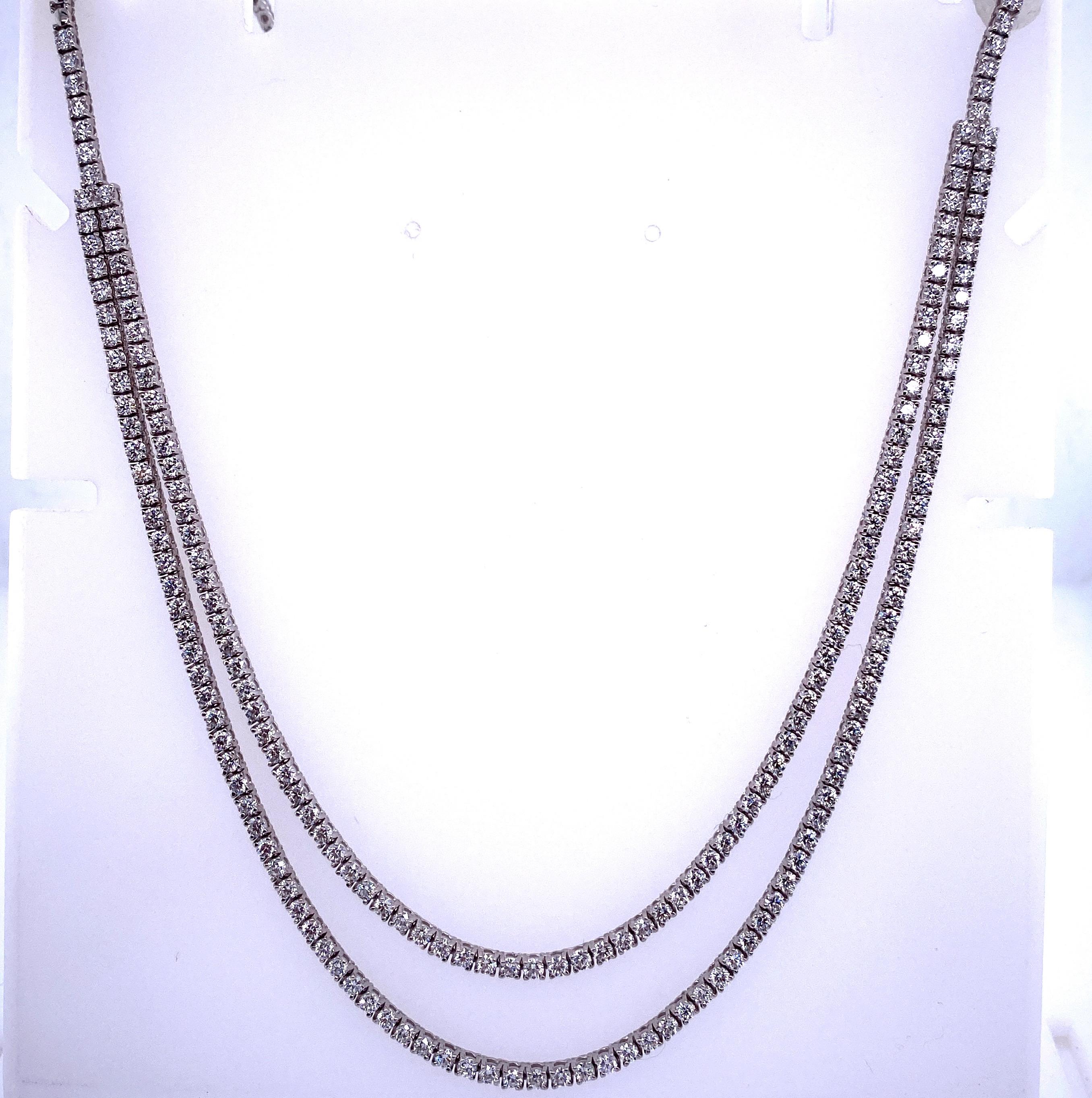 Diamant-Tennis-Halskette mit 6,67 Karat, mit zwei Reihen, 14 Karat Weißgold (Zeitgenössisch)