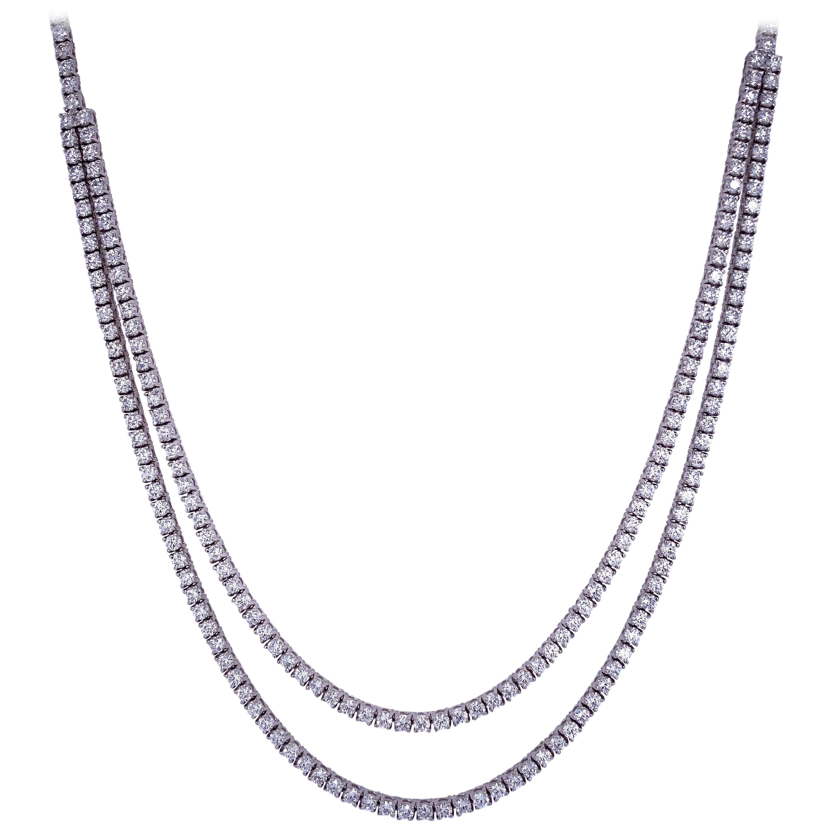 Double Row Diamond Tennis Necklace 6.67 Carat 14 Karat White Gold