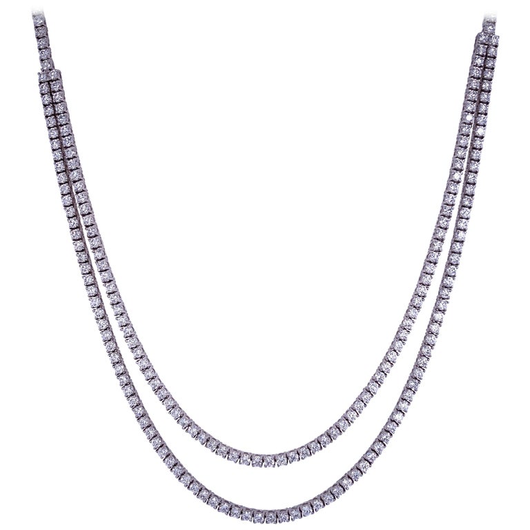 Double Row Diamond Tennis Necklace 6.67 Carat 14 Karat White Gold at