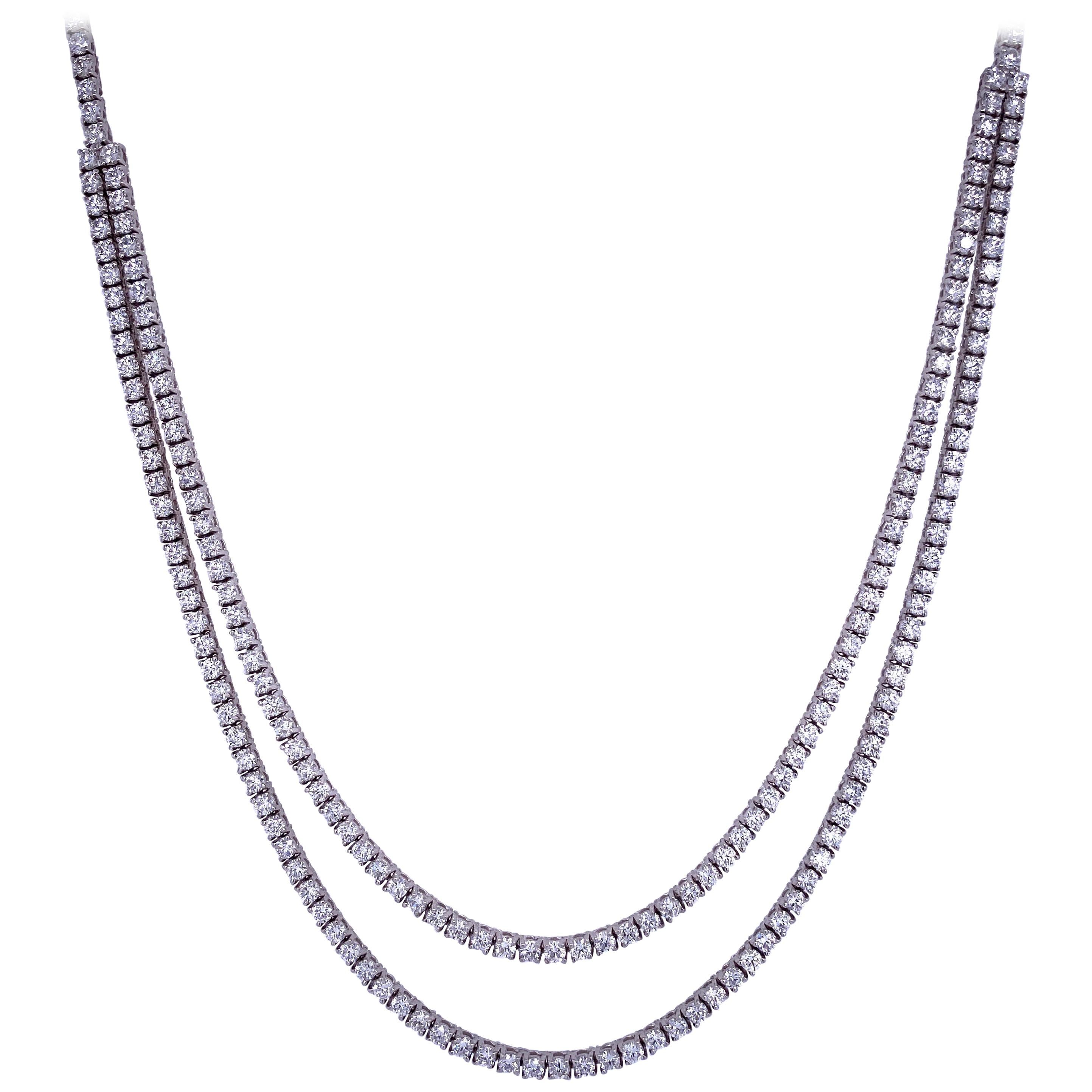 Diamant-Tennis-Halskette mit 6,67 Karat, mit zwei Reihen, 14 Karat Weißgold