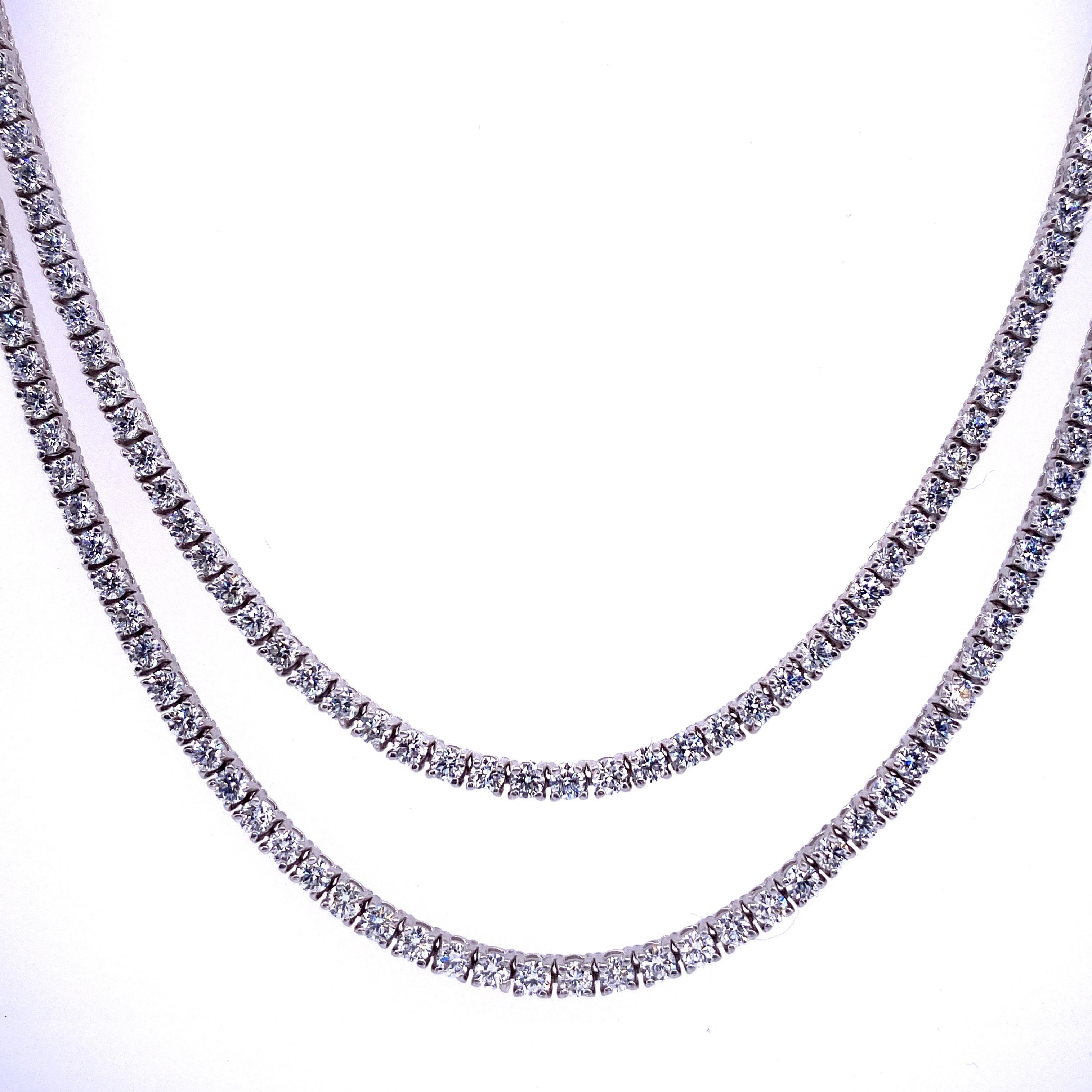 Double Row Diamond Tennis Necklace 6.67 Carat 14 Karat White Gold 5