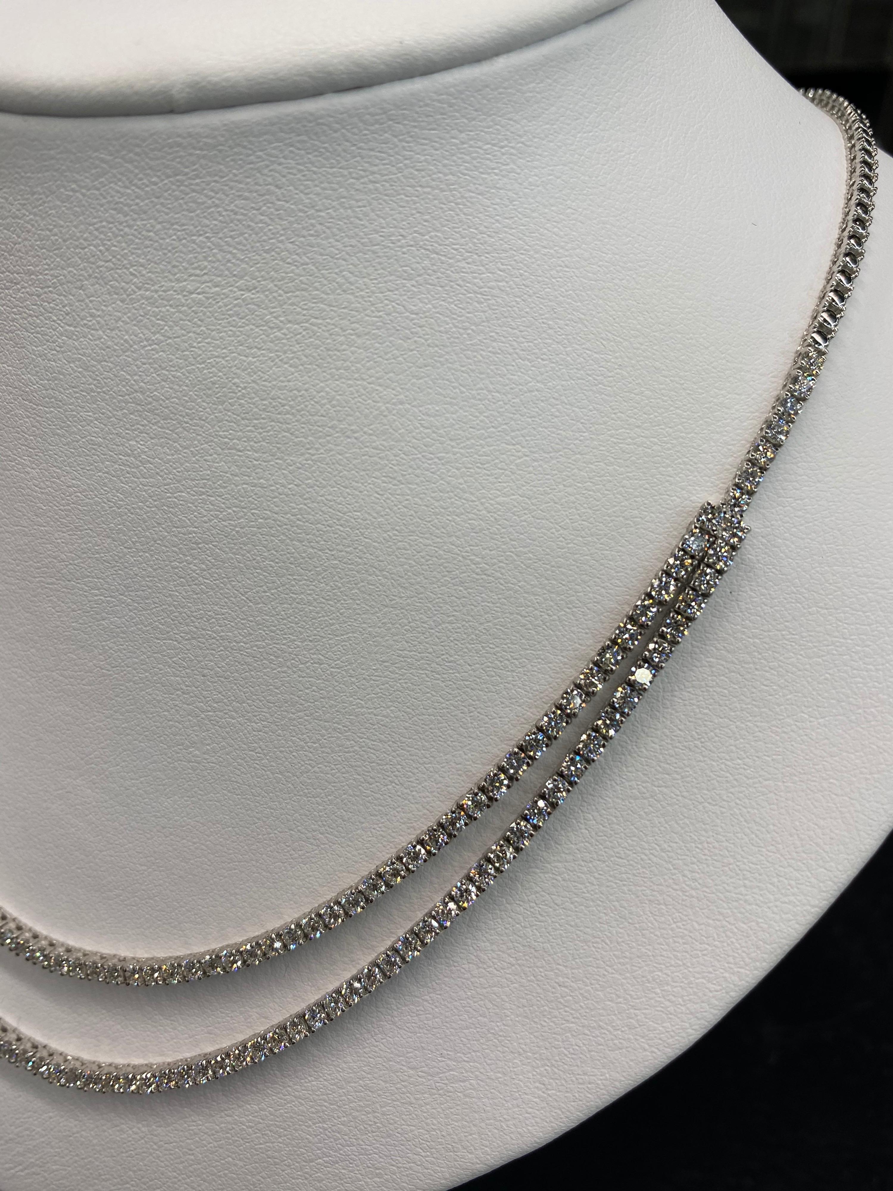 Double Row Diamond Tennis Necklace 6.67 Carat 14 Karat White Gold 6