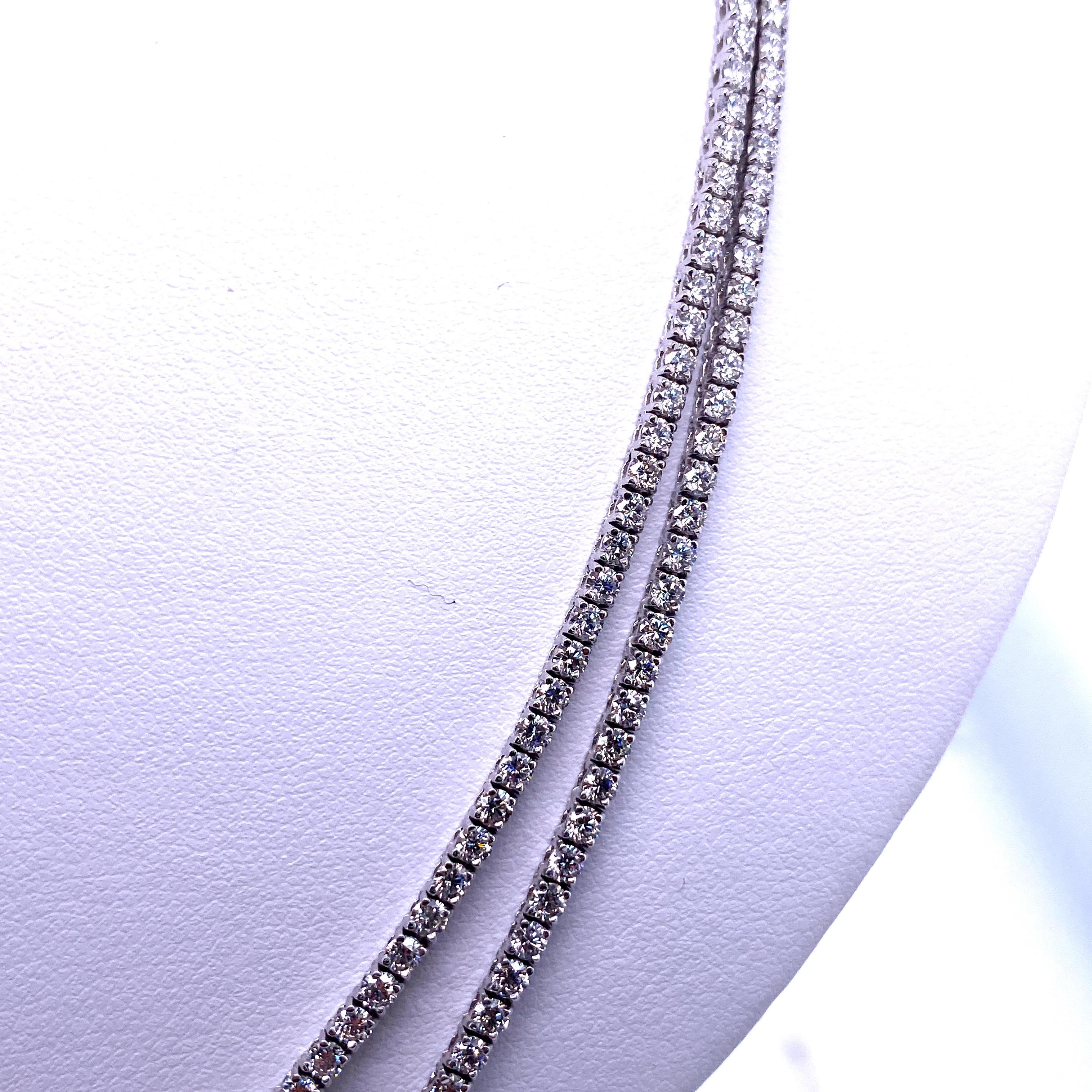 Double Row Diamond Tennis Necklace 9.33 Carat 14 Karat White Gold 3