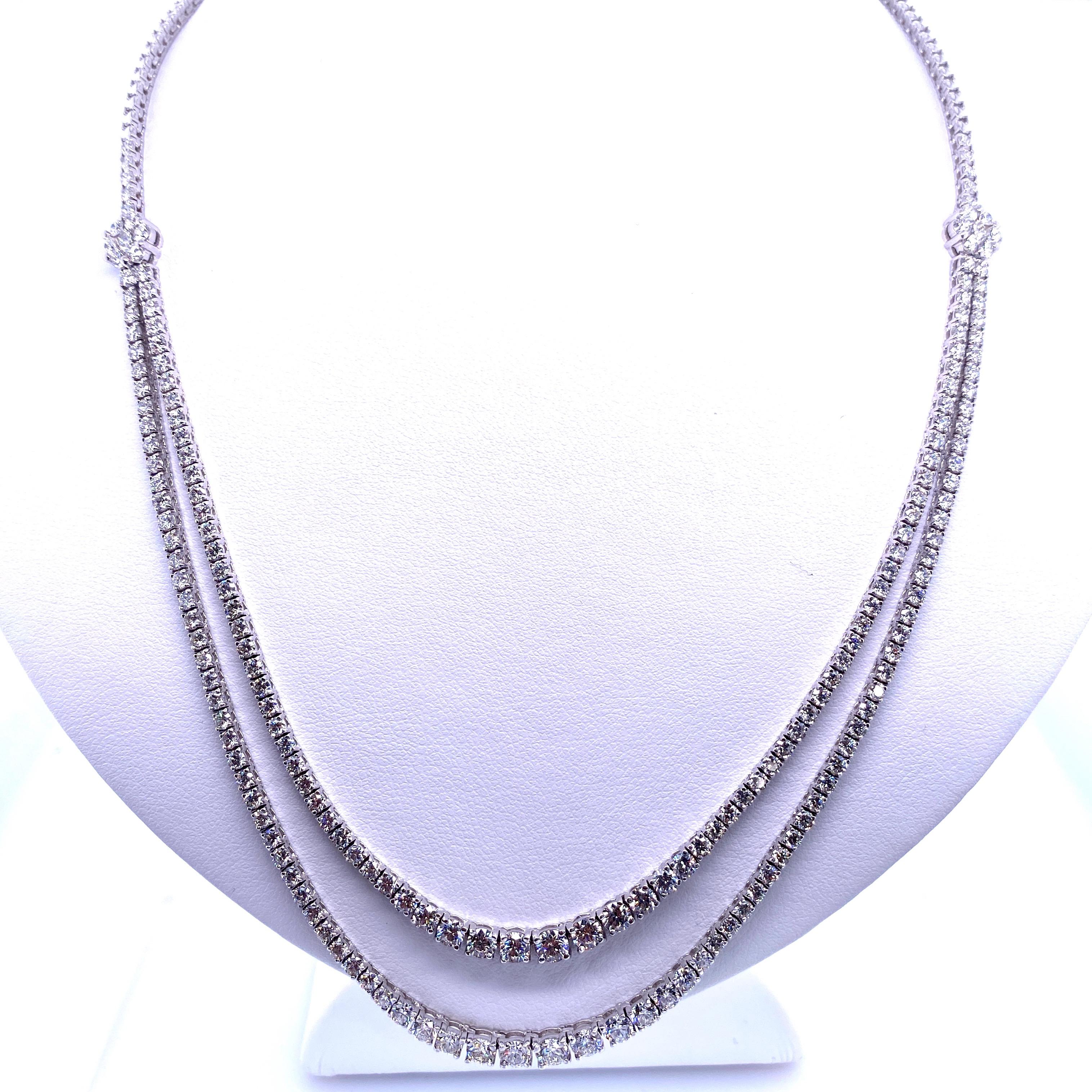 Tennis-Halskette mit 9,33 Karat Diamant in zweireihigem Schliff, 14 Karat Weißgold (Rundschliff)