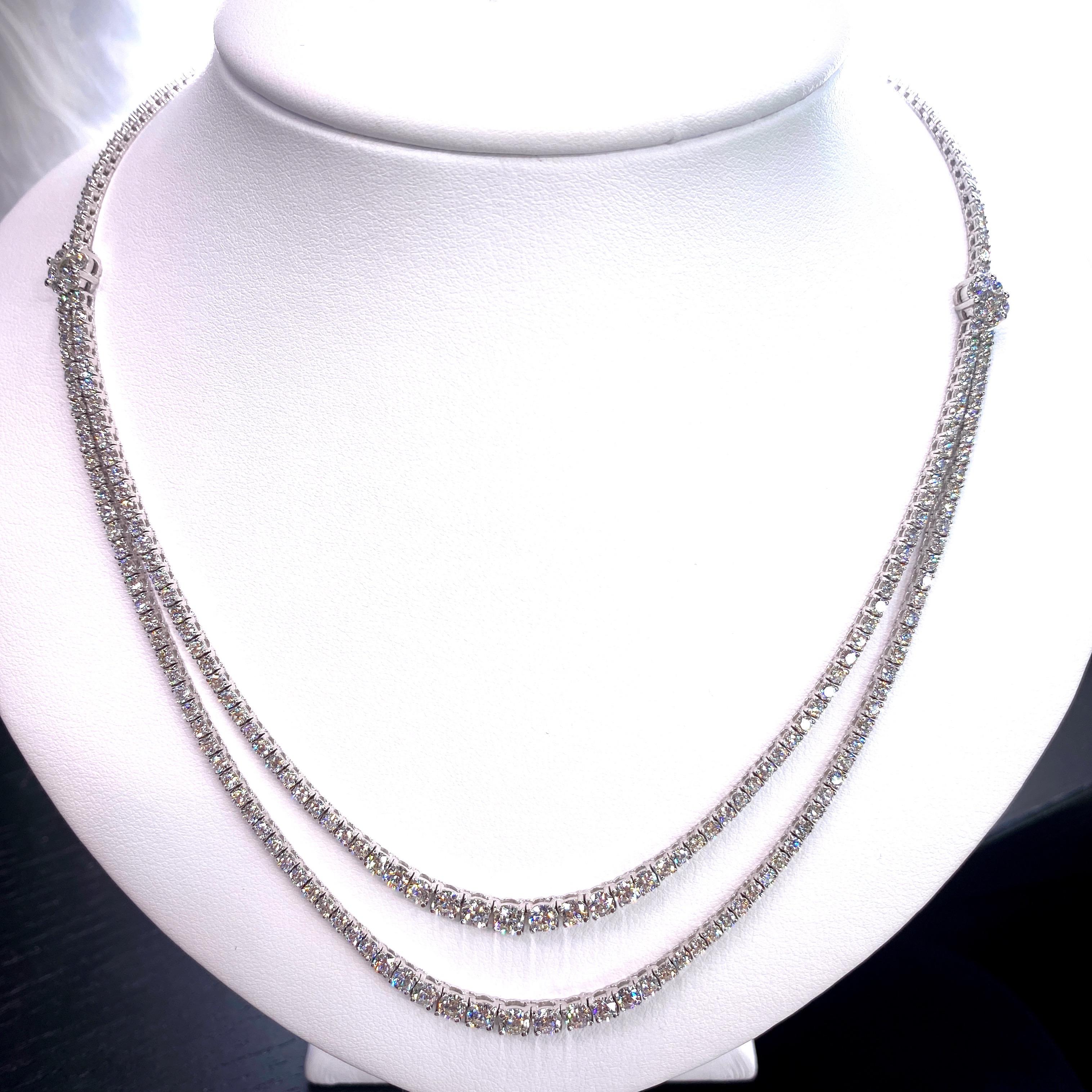 Tennis-Halskette mit 9,33 Karat Diamant in zweireihigem Schliff, 14 Karat Weißgold im Zustand „Neu“ in New York, NY