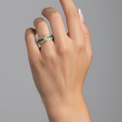 Double Row Emerald 14K (or 18k upon request) Yellow Gold Diamond Ring
