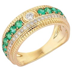 Double Row Smaragd 14K Gelbgold Diamantring