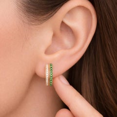 Double Row Emerald Diamond 14K (or 18k upon request) Yellow Gold Huggie Hoops