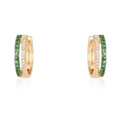 Double Row Emerald Diamond 14K (or 18k upon request) Yellow Gold Huggie Hoops