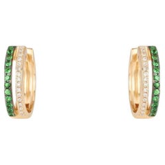 Double Row Emerald Diamond 14K Yellow Gold Huggie Hoops