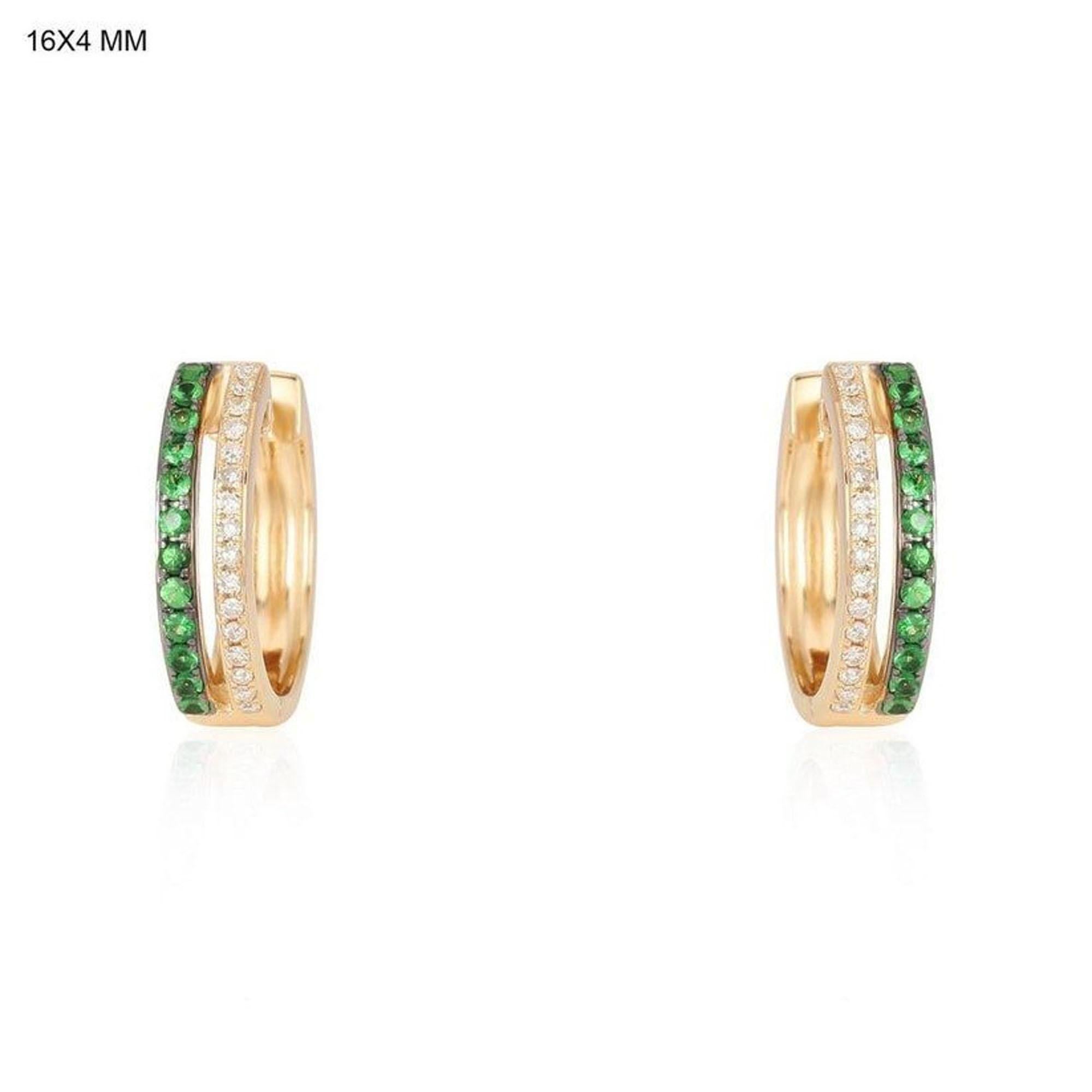 Cerchi Huggie a doppia fila con diamante smeraldo in oro giallo 14K