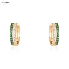 Double Row Smaragd Diamant 14K Gelbgold Huggie Hoops