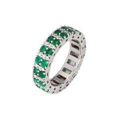 Double Row Emerald Diamond Eternity Ring Sz 7 Estate Platinum Gemstone Band
