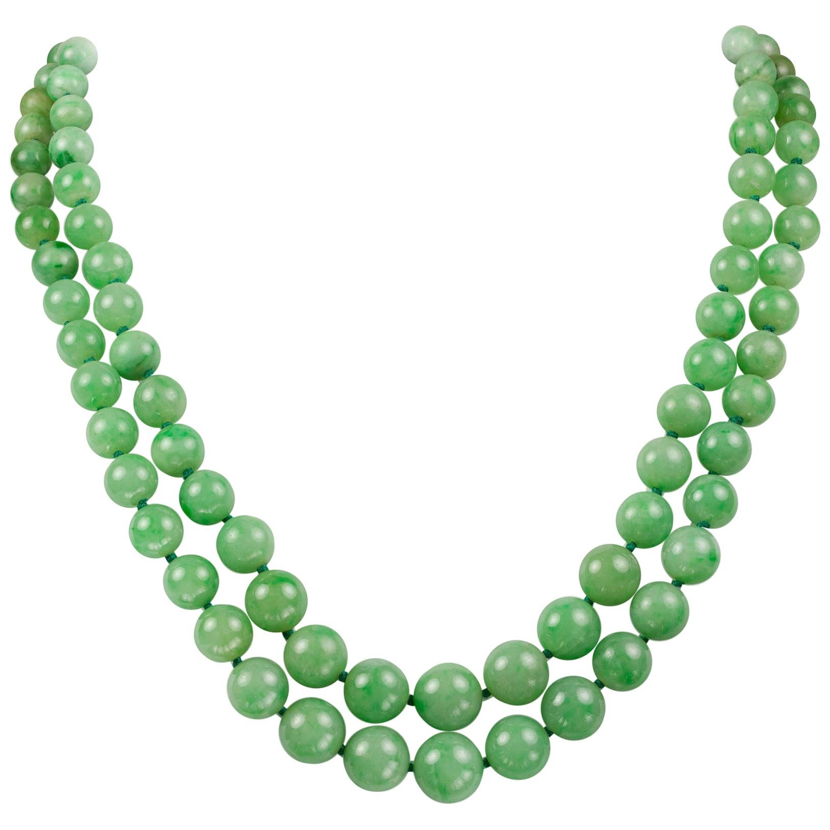 Double Row Graduated Jade Necklace For Sale