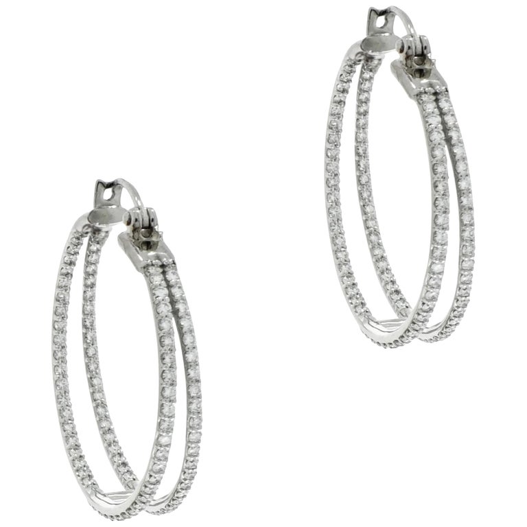Double Row Inside and Out Diamond Hoop Earrings at 1stDibs