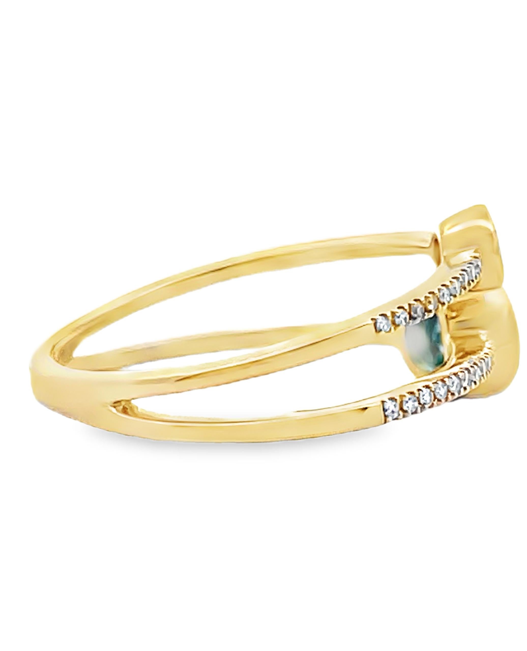 De las mujeres Anillo Doble Fila Londres Topacio Azul con Diamantes en Oro Amarillo de 14 K en venta