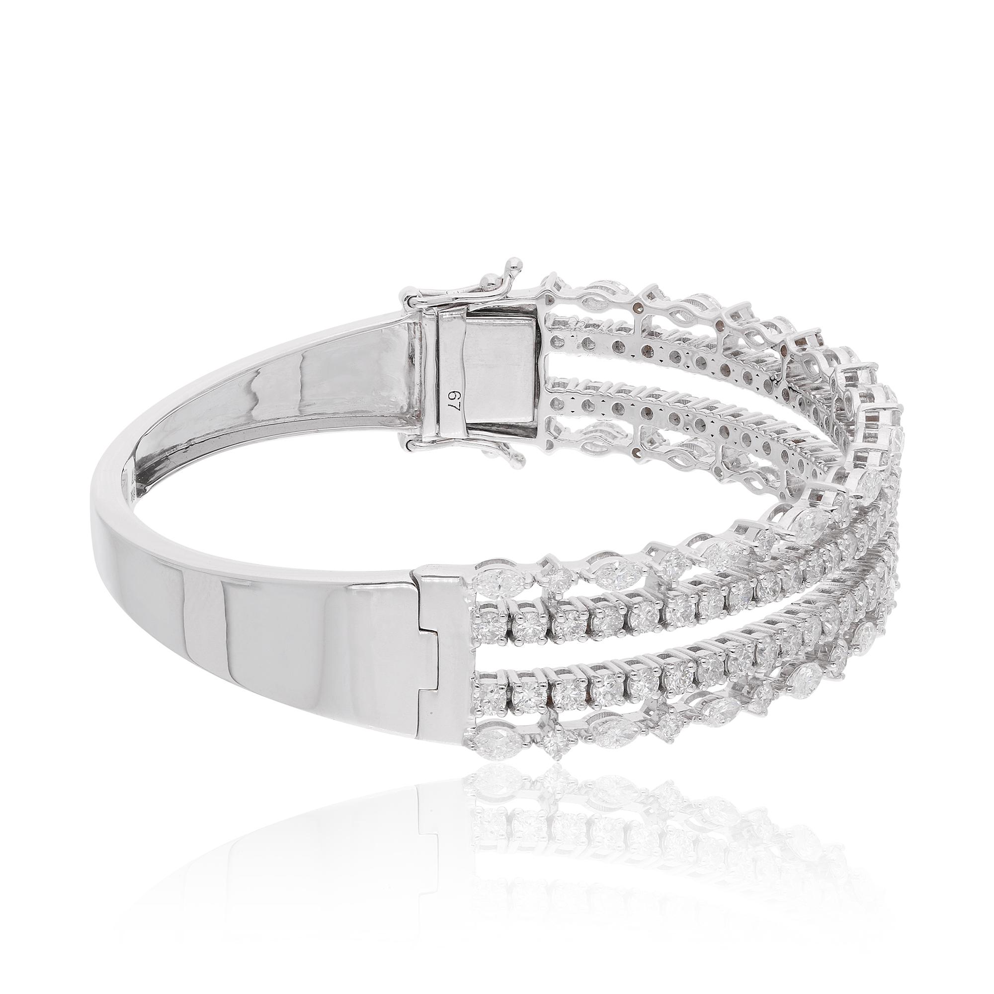 Moderne Bracelet manchette à double rangée de diamants Marquise Round Cut SI/H 14 Karat White Gold en vente