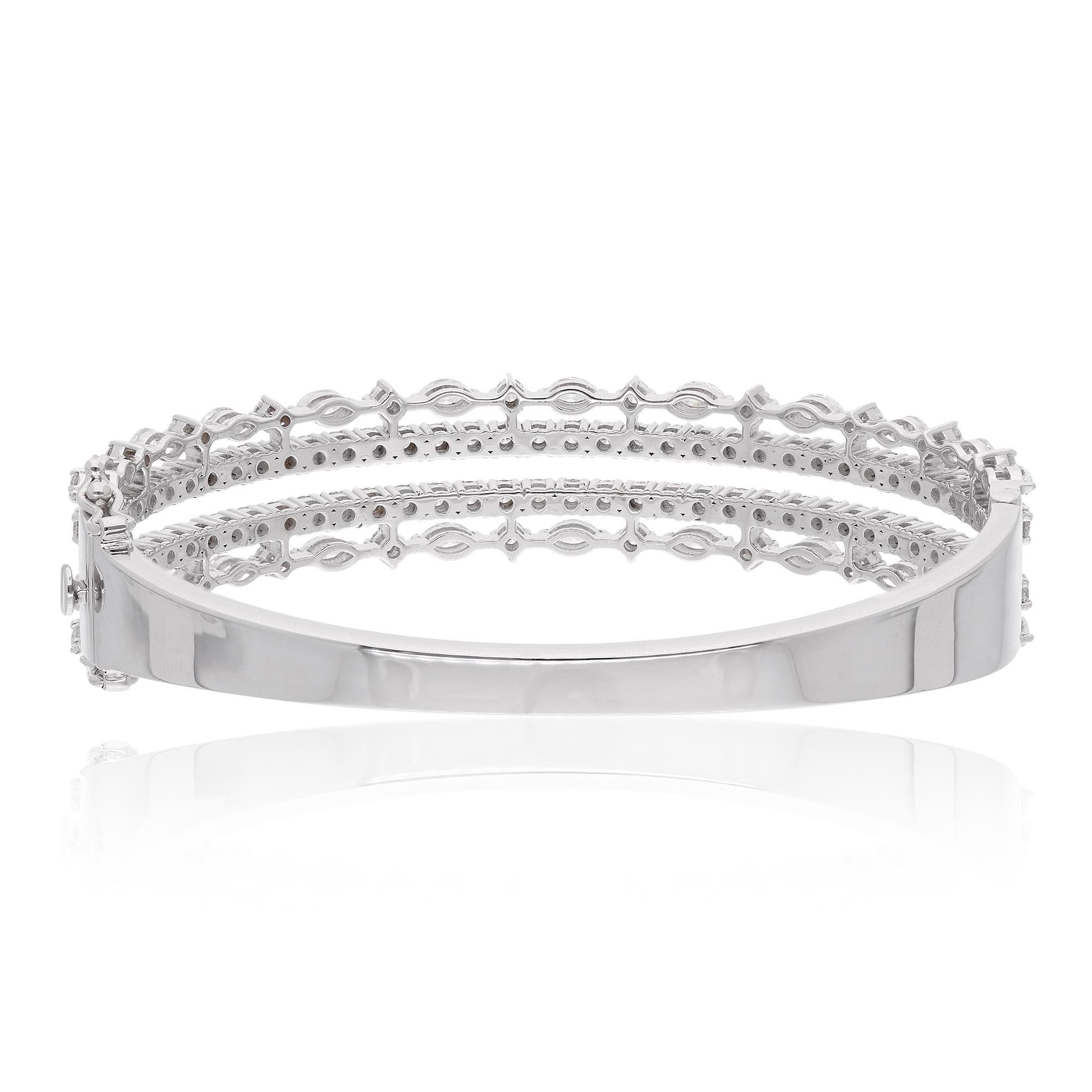Taille Marquise Bracelet manchette à deux rangs de diamants Marquise Round Cut SI/H en or blanc 18 carats en vente