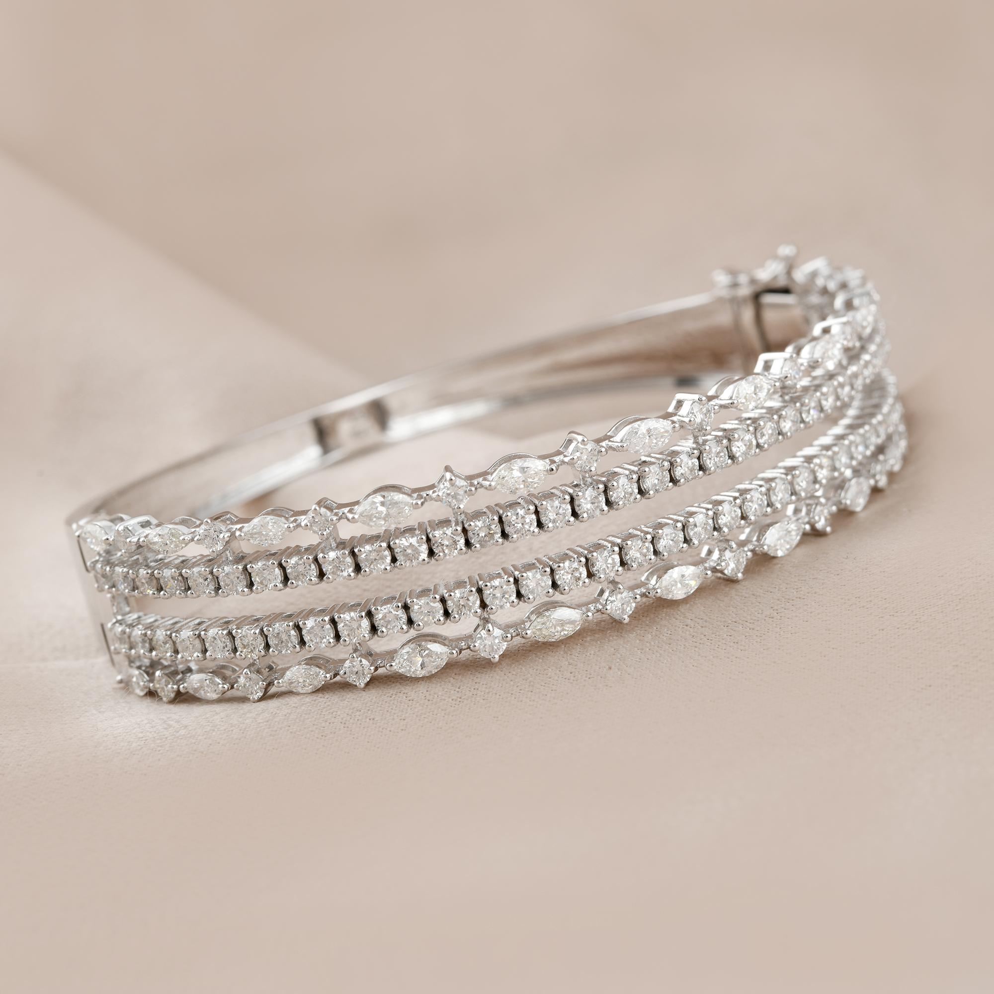 Bracelet manchette à deux rangs de diamants Marquise Round Cut SI/H en or blanc 18 carats Neuf - En vente à Diera, Dubai