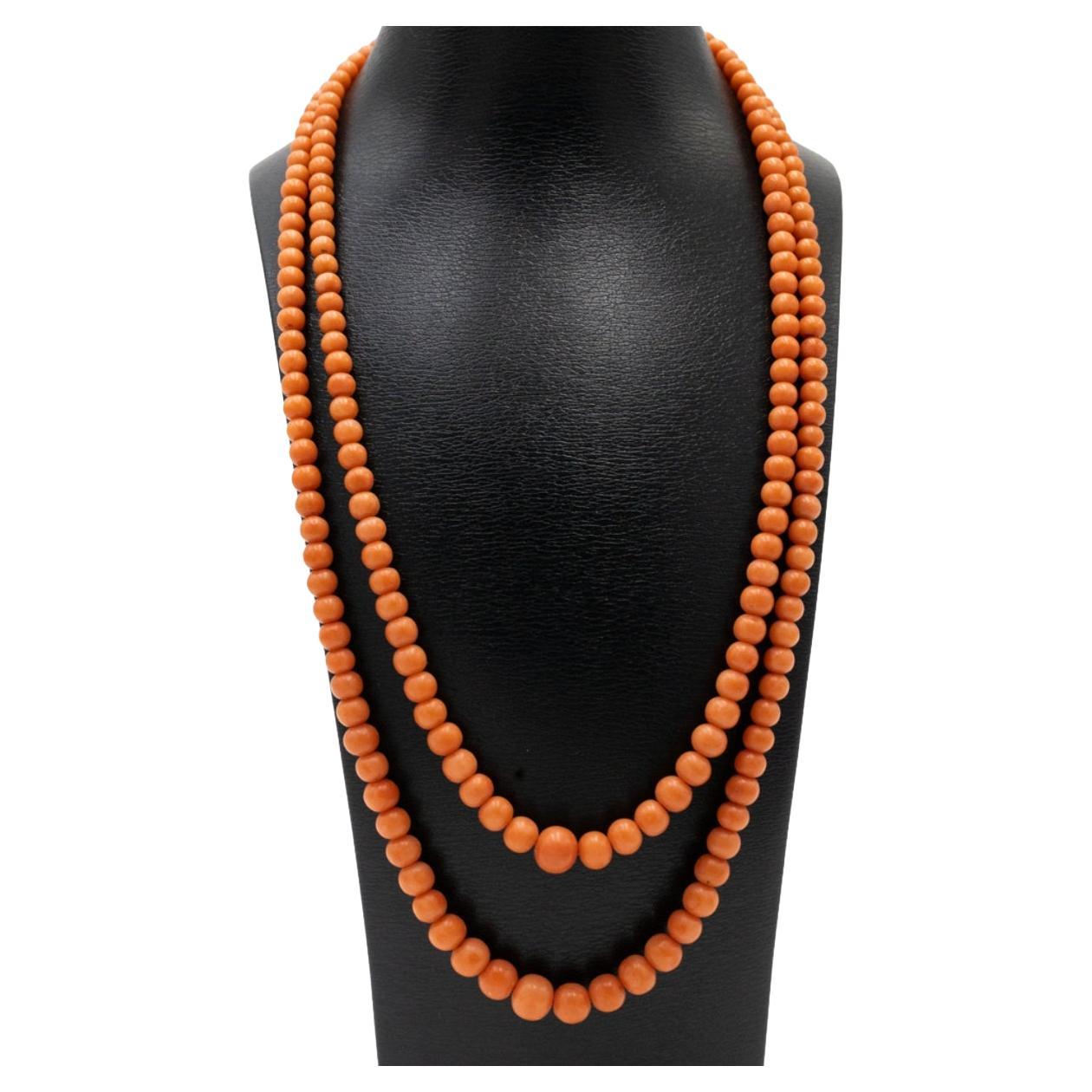 Double row Mediterranean coral necklace with gold-plated clasp.