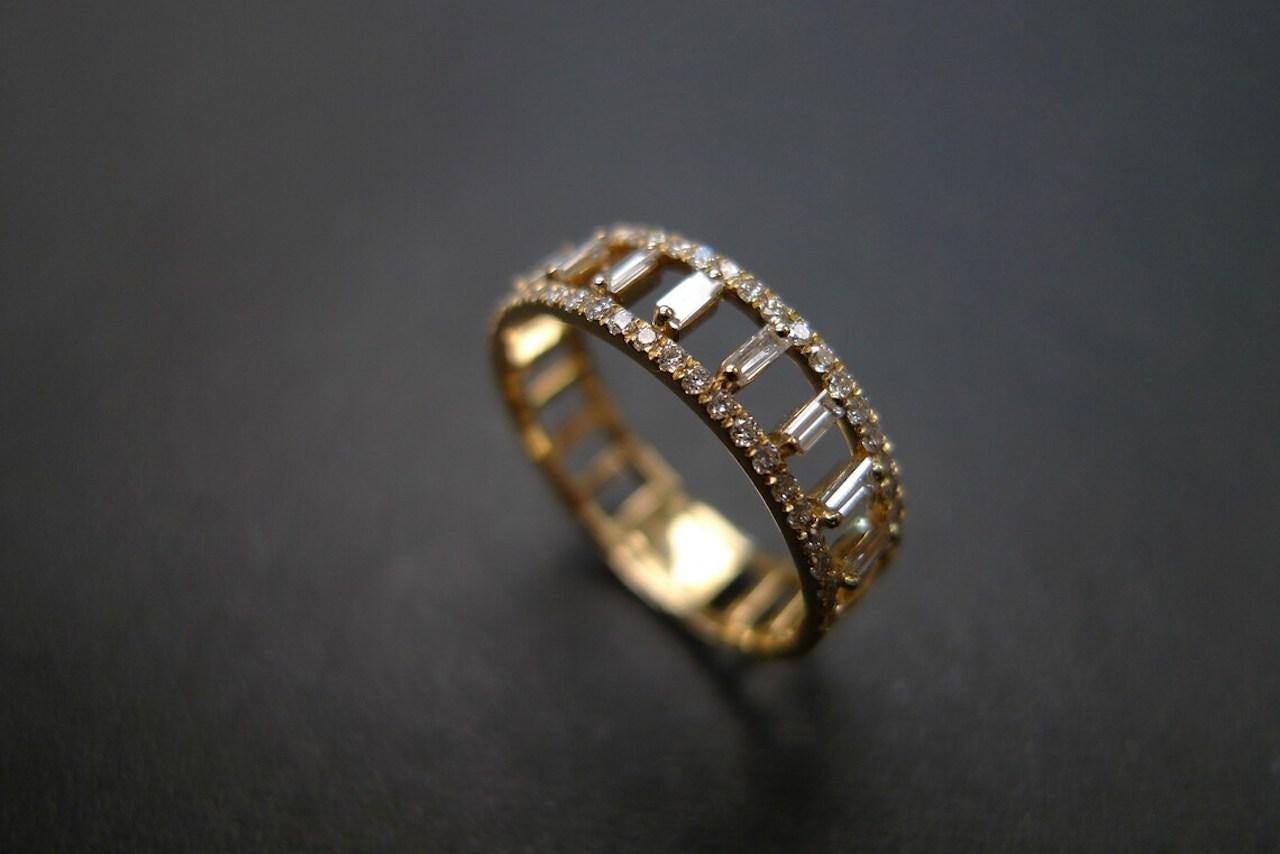 For Sale:  Double Row Micro Pave Diamond Ring with Baguette Diamond 2