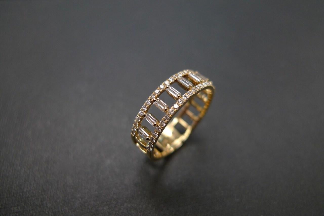 For Sale:  Double Row Micro Pave Diamond Ring with Baguette Diamond 6