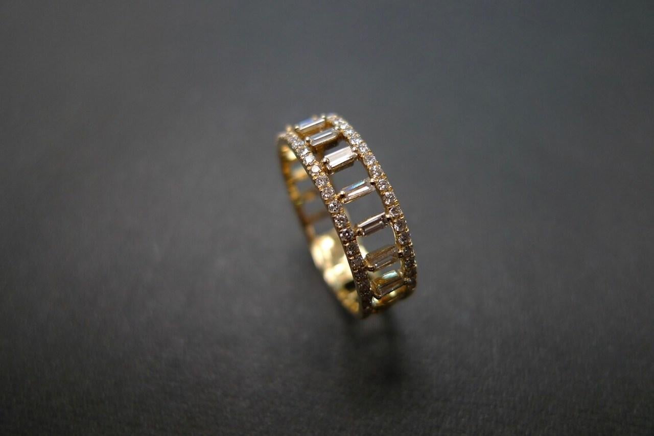 For Sale:  Double Row Micro Pave Diamond Ring with Baguette Diamond 7